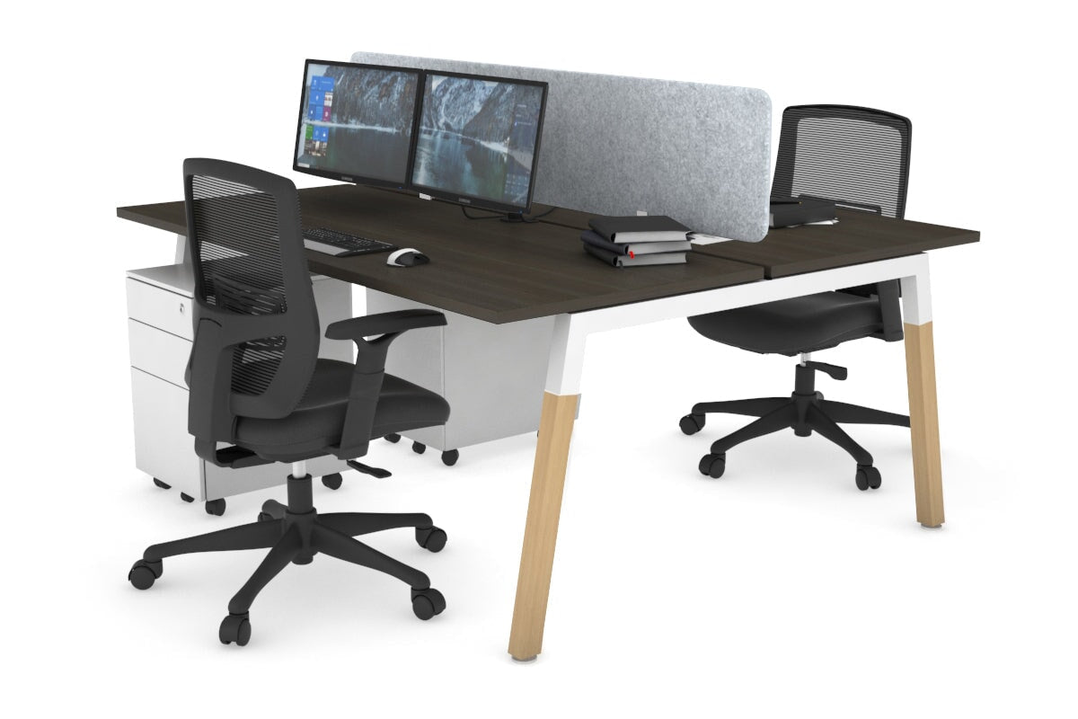 Quadro A Legs 2-Person Office Workstation with Wood Legs & Cross Beam [1600L x 700W] - Perfect for Shared Workspaces & Home Offices