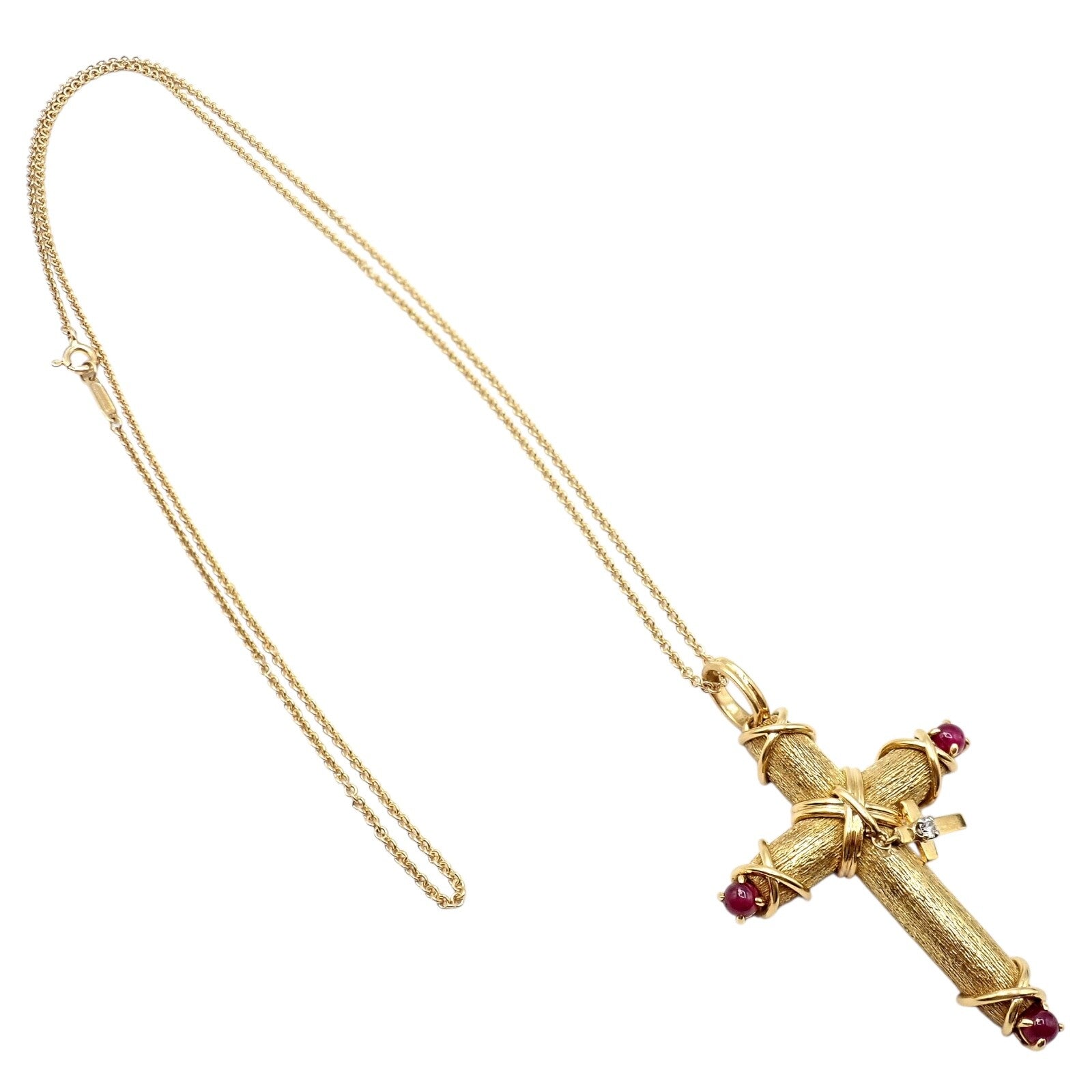 Tiffany & Co Schlumberger 18k Yellow Gold Ruby Diamond Cross 24