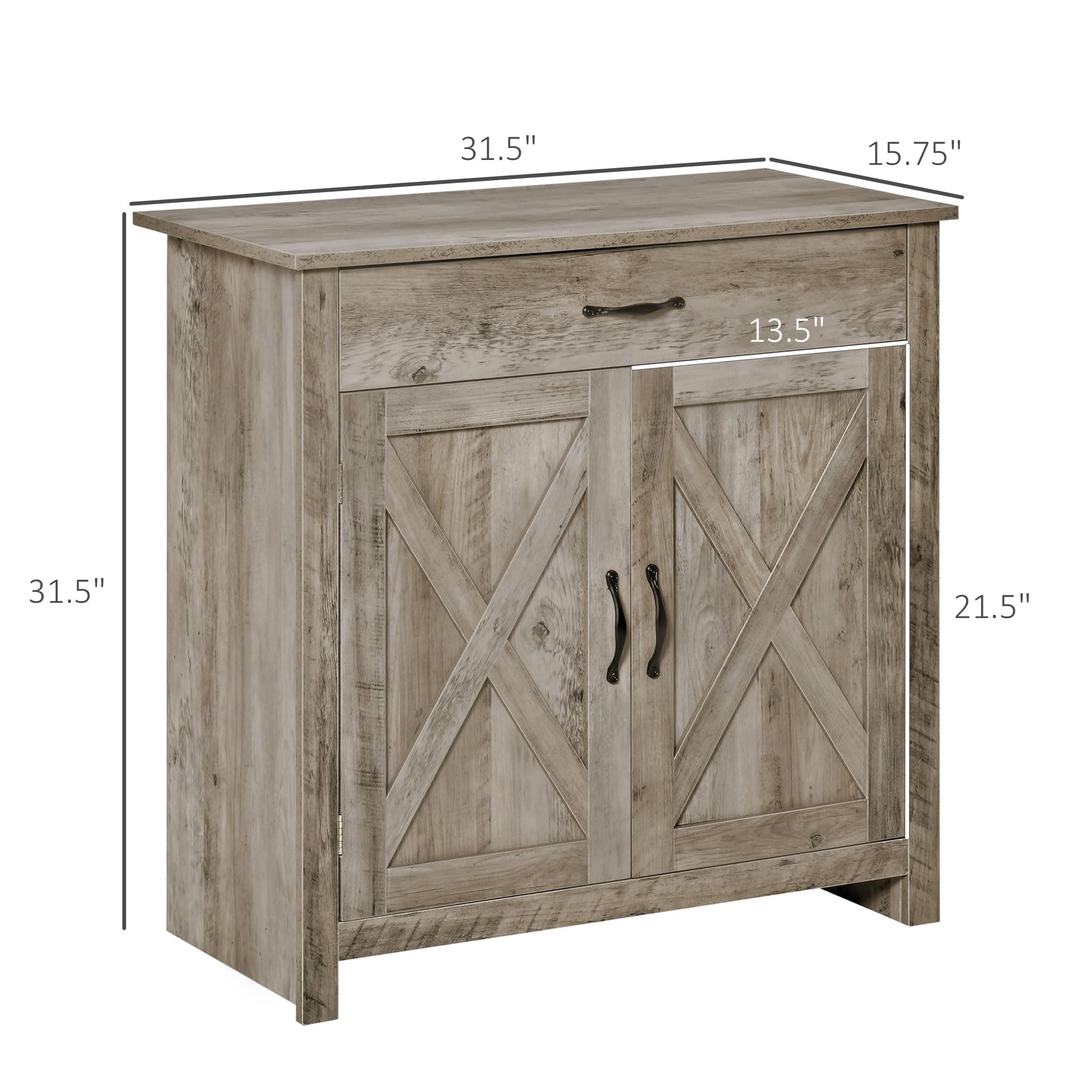 HOMCOM Farmhouse Sideboard Buffet Cabinet with Barn Doors - Coffee Bar Cabinet with Drawer & Adjustable Shelf - Rustic Kitchen Storage for Living Room, Entryway, Dining Room - Perfect for Entertaining & Home Organization (Gray)