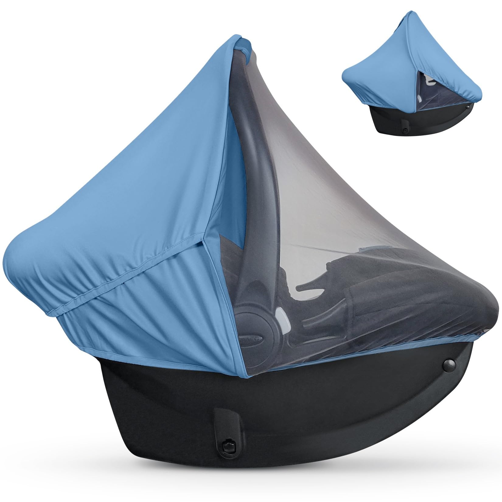 Breathable 2-in-1 Baby Car Seat Cover with UV Protection & Mosquito Net - Lightweight Sun Shade Canopy for Infant Boys & Girls - Summer Bug Mesh Protection for Warm Weather - Perfect for Strollers, Shopping & Outdoor Activities (Blue)