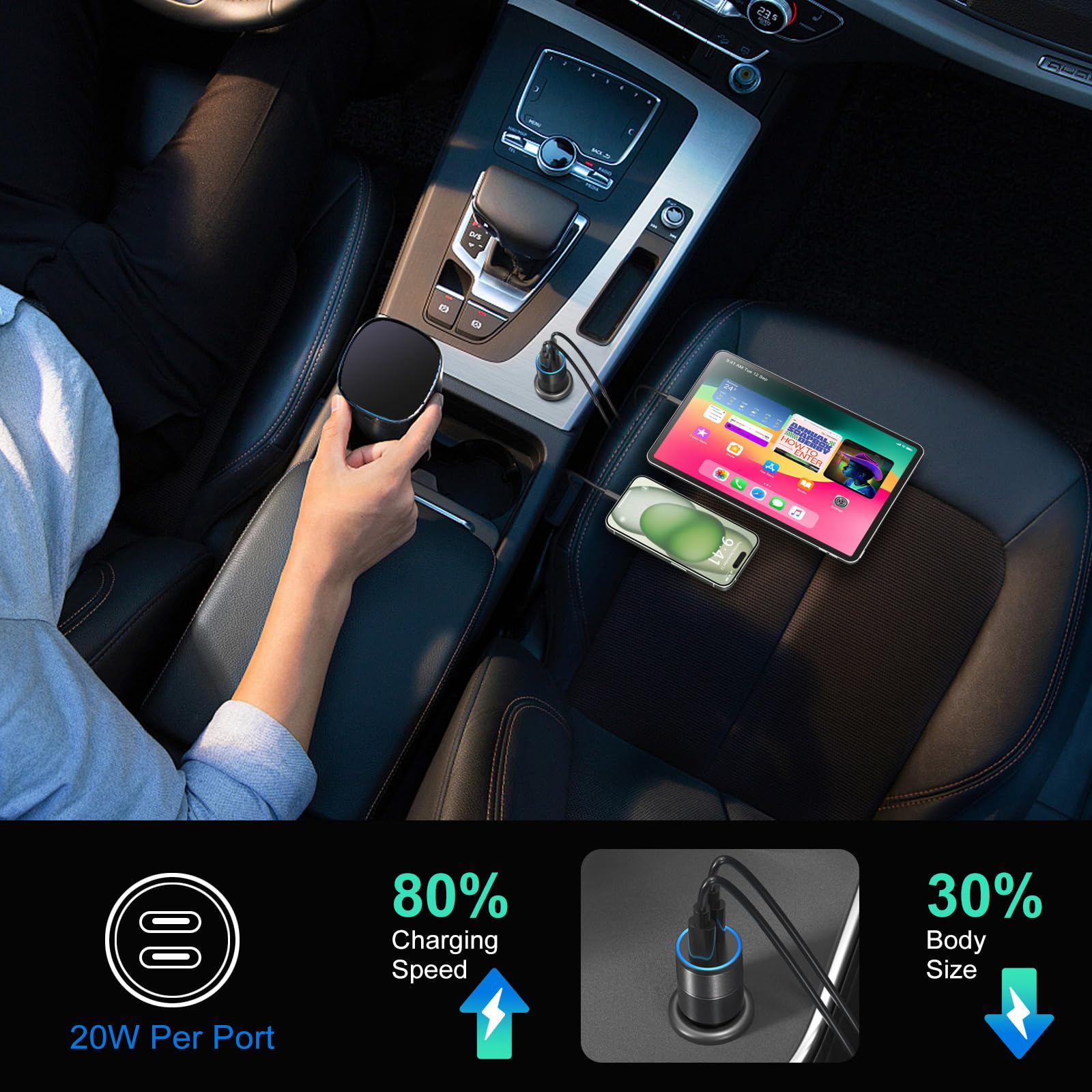 Bangfun 40W Dual Port USB C Car Charger 5 Pack - PD 3.0 Fast Charging Adapter for iPhone 15/14/13/12/11 Pro Max, Galaxy S24/S23, Pixel 8/7 - Perfect for Road Trips & Daily Commute (Black)