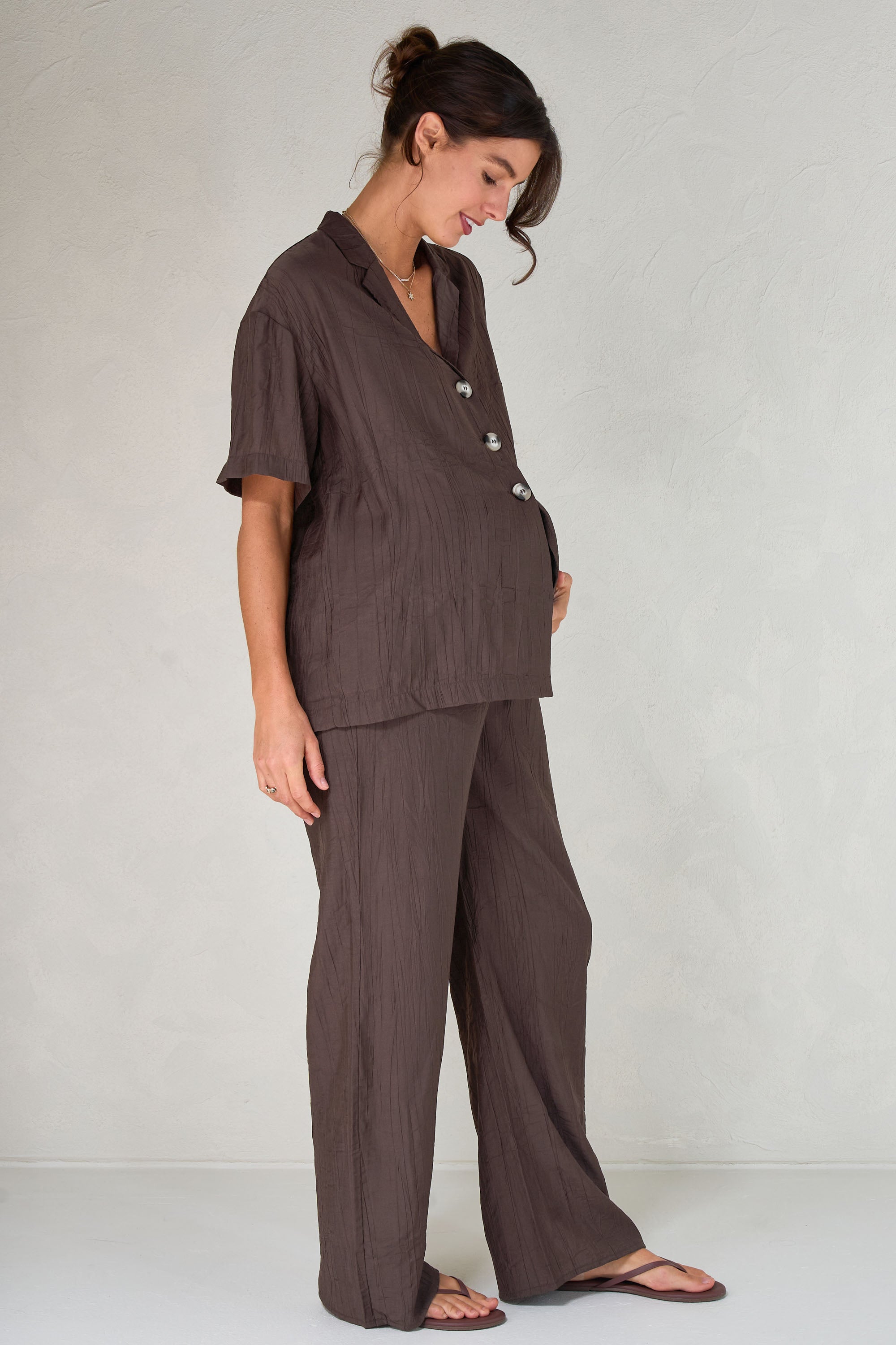 Ease Away Crinkle Shirt for Women - Soft & Stylish Chocolate Brown Blouse - Perfect for Casual Outings, Office Wear & Date Nights