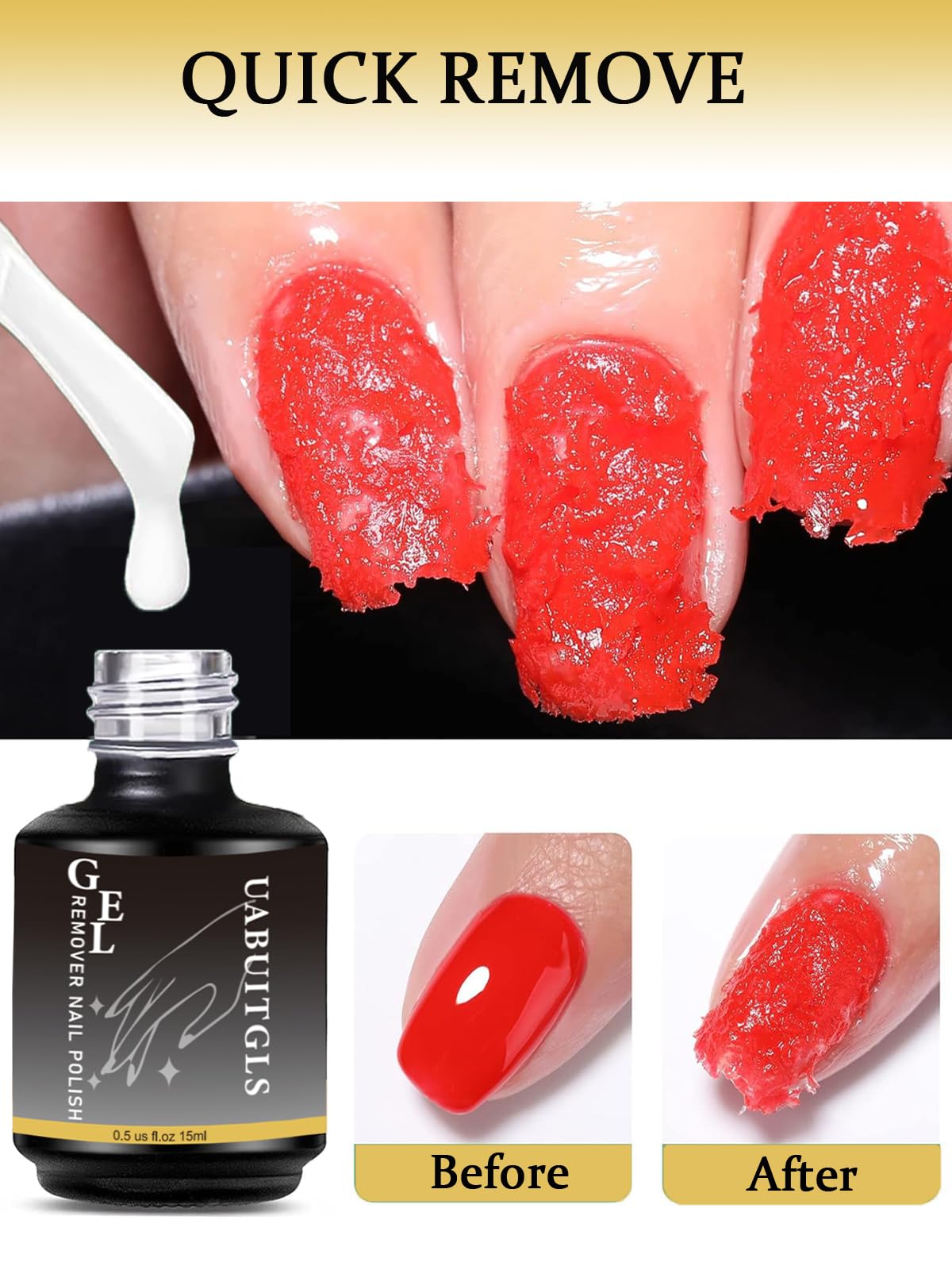 Fast-Acting Gel Nail Polish Remover Kit - No Foil or Soaking Needed, Safe for Acrylic & Natural Nails, Removes Polish in 3-5 Minutes (2 Pack, 15ml x 2) - Perfect for Home Manicures, Salon Use & DIY Nail Art