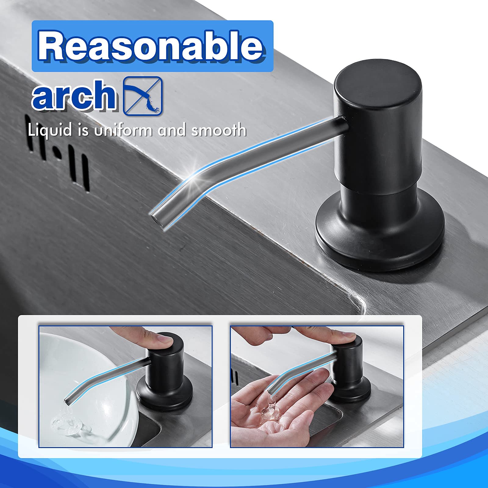 WEWE Stainless Steel Matte Black Built-In Soap Dispenser for Kitchen Sink - 10oz Top Refill Countertop Liquid Soap Dispenser | Perfect for Modern Kitchens & Bathrooms