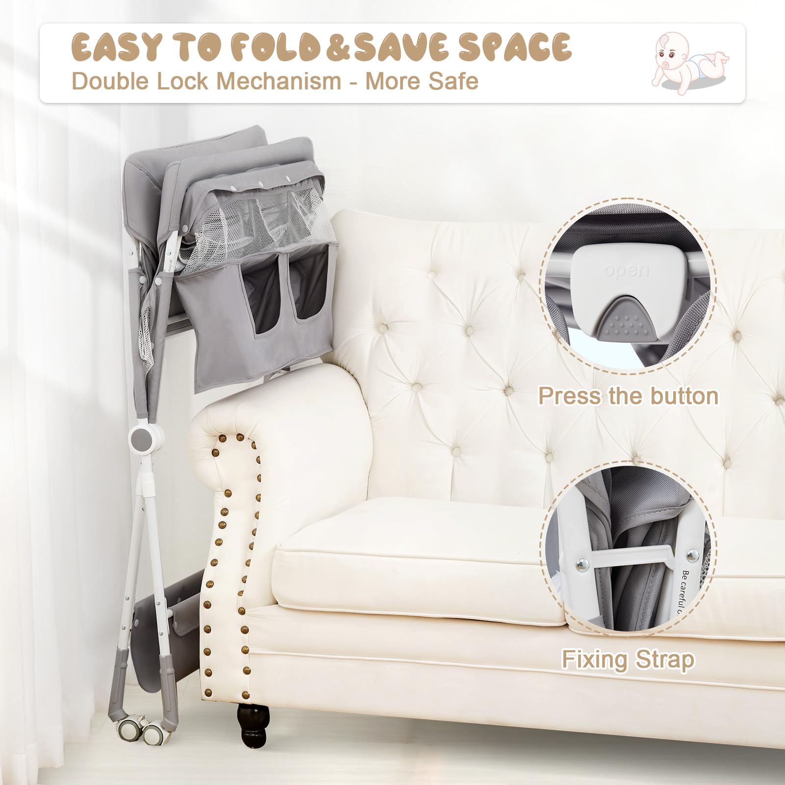 Portable Baby Changing Table with Wheels - Foldable Diaper Changing Station, Adjustable Height & Cleaning Bucket - Mobile Nursery Organizer for Newborns & Infants (Mint Grey) | Perfect for Home, Nursery, Travel & On-the-Go Diaper Changes