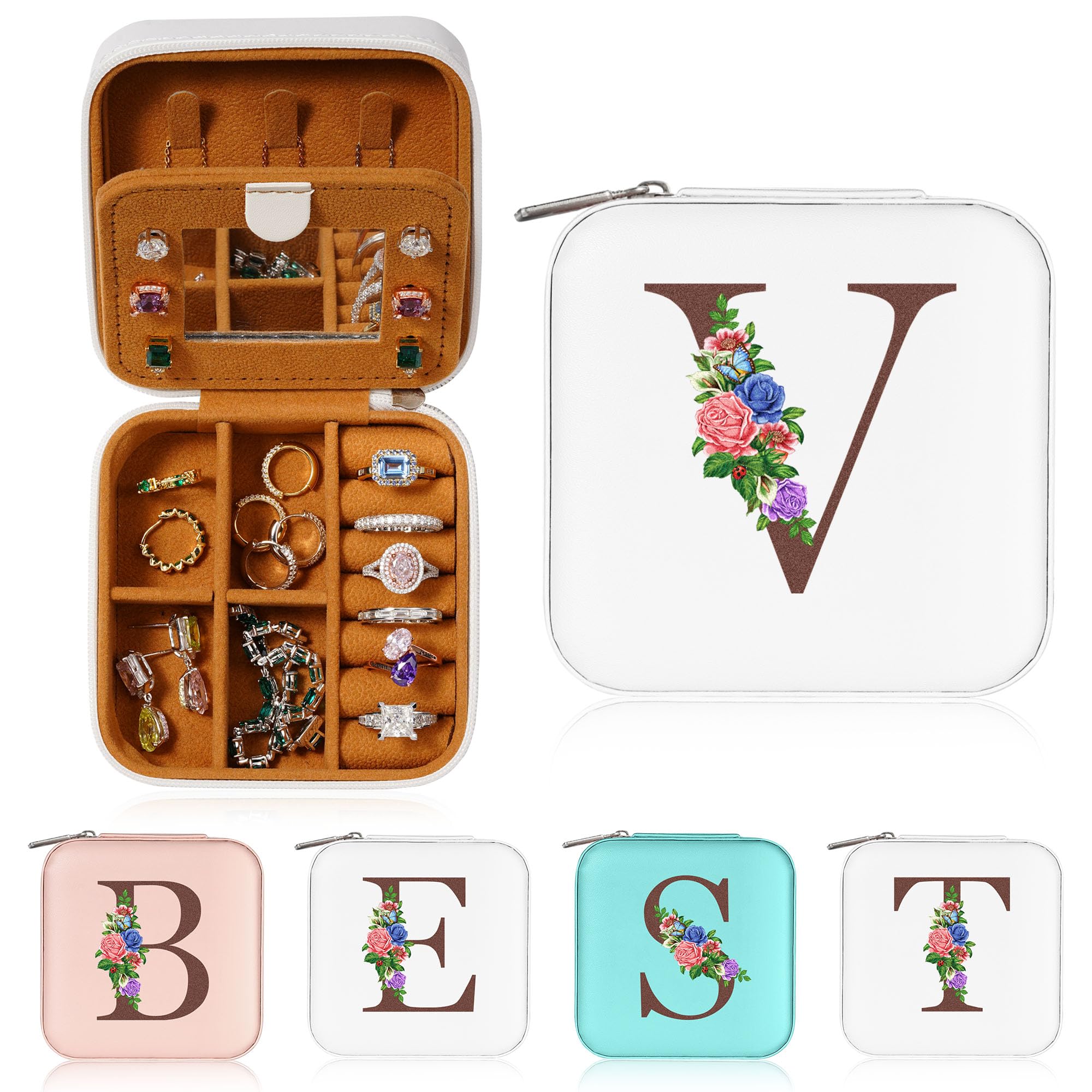 Personalized Initial Jewelry Box Organizer - Small Travel Jewelry Case for Women & Teen Girls | Compact Jewelry Storage for Travel, Home & Gifts | Birthday, Anniversary & Bridesmaid Present Idea