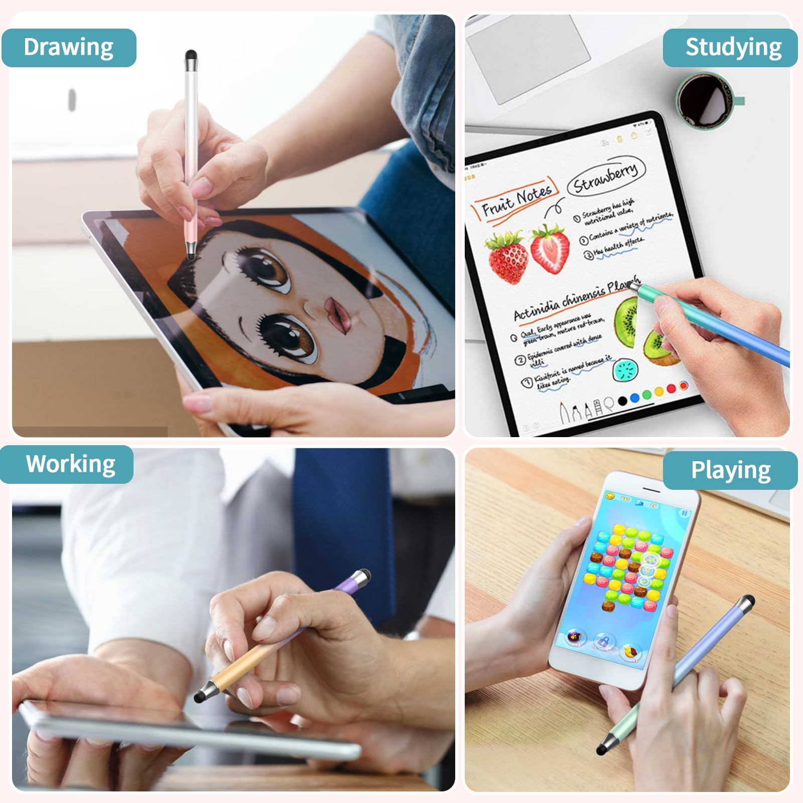 8Pcs 2-in-1 Stylus Pens for Touchscreen - High Precision Dual Rubber Tip Stylus Compatible with iPad, iPhone, Samsung & Android Tablets - Perfect for Drawing, Note-Taking & Digital Art (Multicolor)