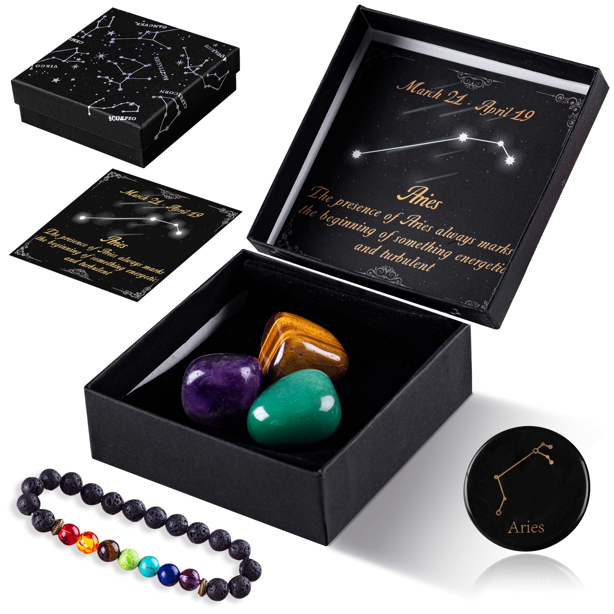 Aries Crystal Healing Stone Gift Set for Women - Zodiac Sign, Chakra & Yoga Gifts - Perfect Birthday & Horoscope Present for Aries Women (Astrology Gifts) | Meditation, Spiritual Healing & Home Decor