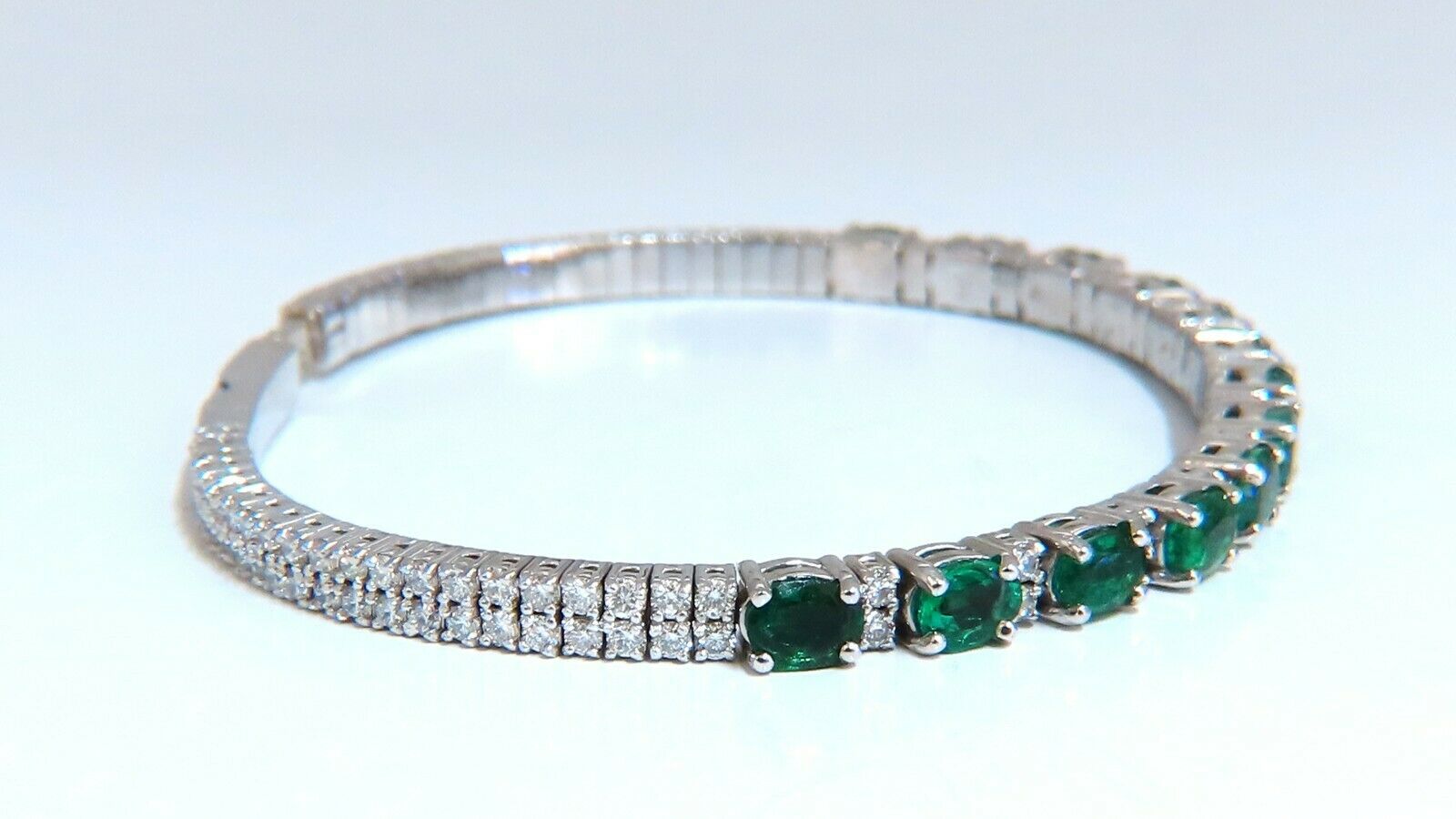 7ct Natural Emerald & Diamond Bangle Bracelet in 14K White Gold - Elegant Jewelry for Weddings, Anniversaries & Special Occasions
