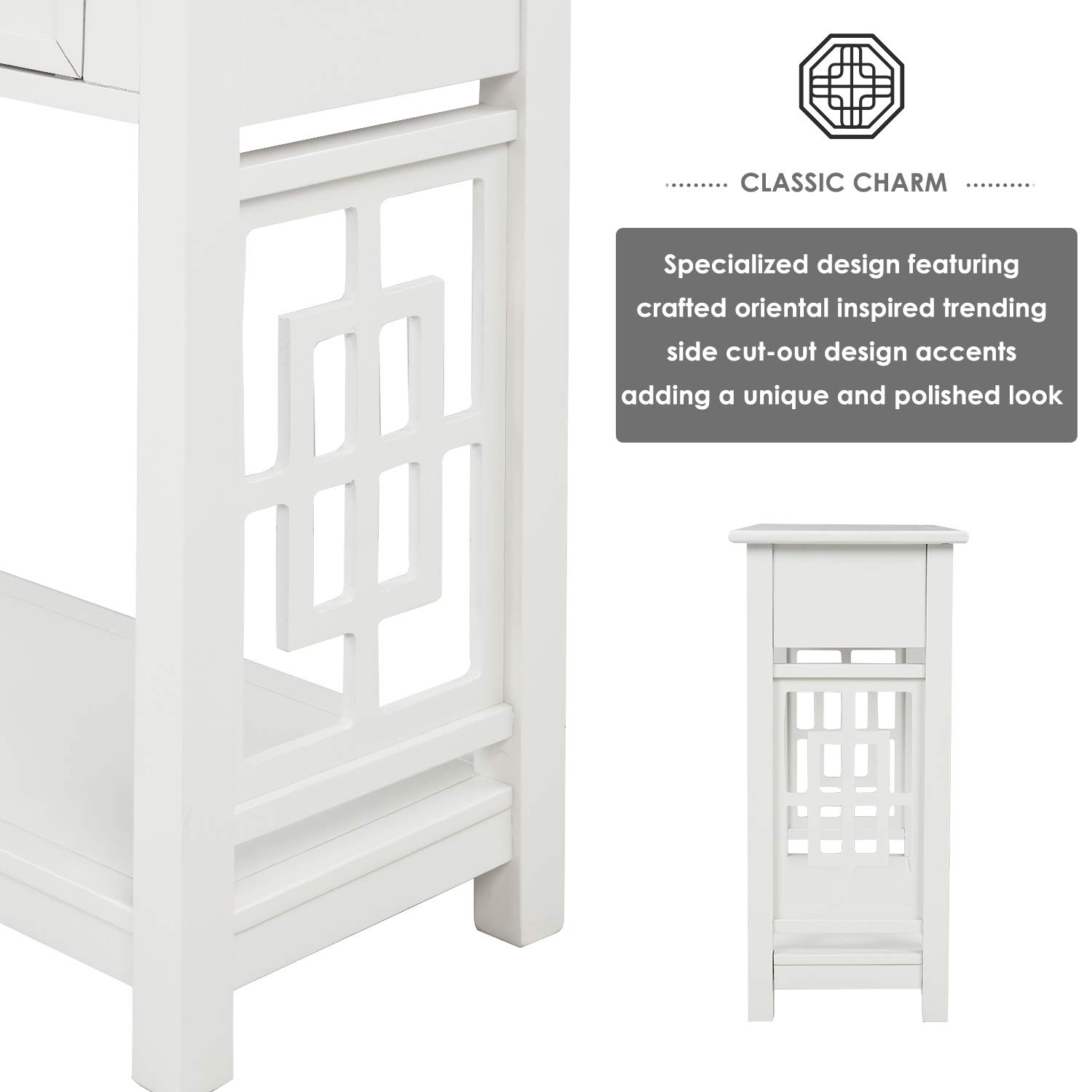 Modern White Wooden Console Table with 2 Drawers & Shelf - Narrow Sofa Table, Entryway Accent Furniture for Living Room, Bedroom, Hallway - 31.5