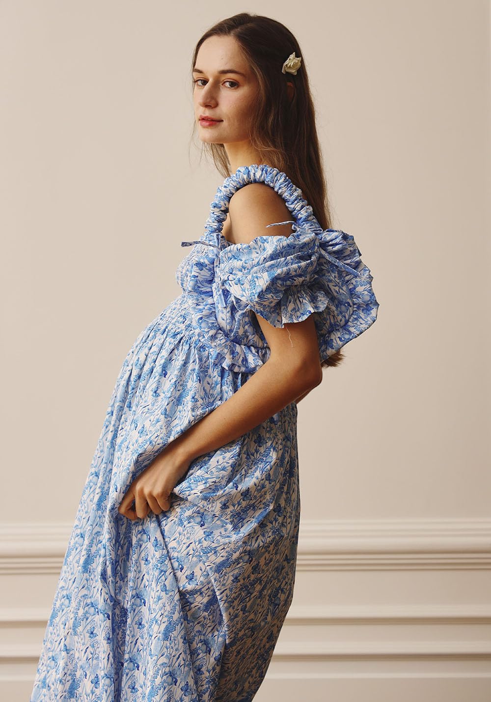 NOTHING FITS BUT Women's Cotton Maternity Dress - Kiri Pregnancy Maxi Dress for Baby Shower, Photoshoot & Casual Wear | Comfortable Nursing Gown for Expecting Mothers