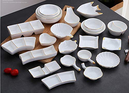 Colias Wing Gold Edge Porcelain Side Dish Bowls - Set of 4 White Round Divided Compartment Bowls for Soy Sauce, Seasonings & Dips | Perfect for Sushi, Dumplings & Asian Dining