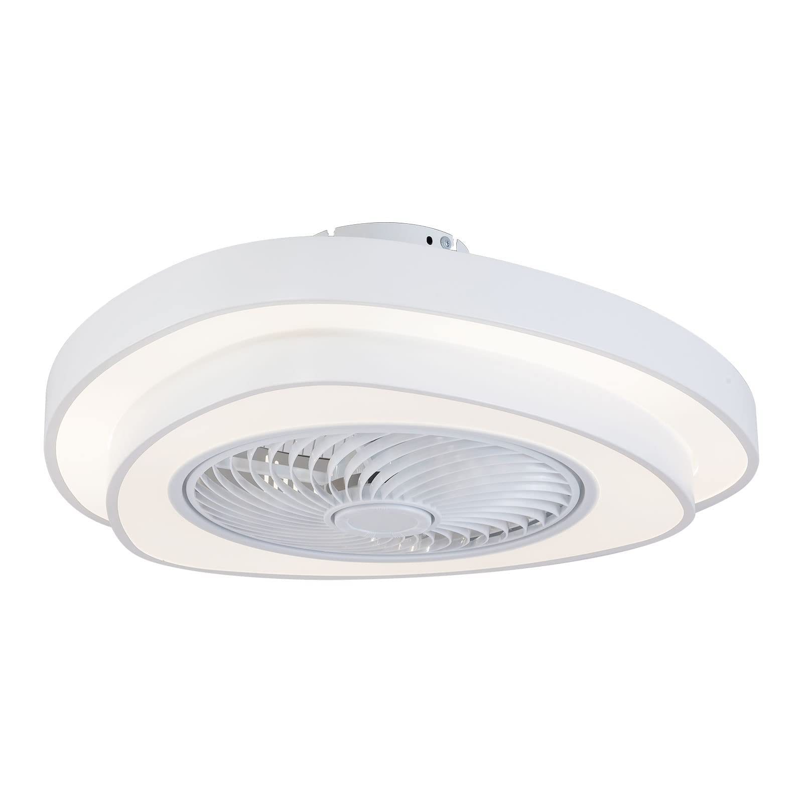 24 Inch Low Profile Ceiling Fan with Light and Remote Control - Hidden Blades, 3 Speed Settings, Timer, 3 Color Lighting Options - Semi Flush Mount Triangle Design for Bedroom, Living Room, Nursery (White) - Perfect for Modern Home Cooling and Ambient Lighting