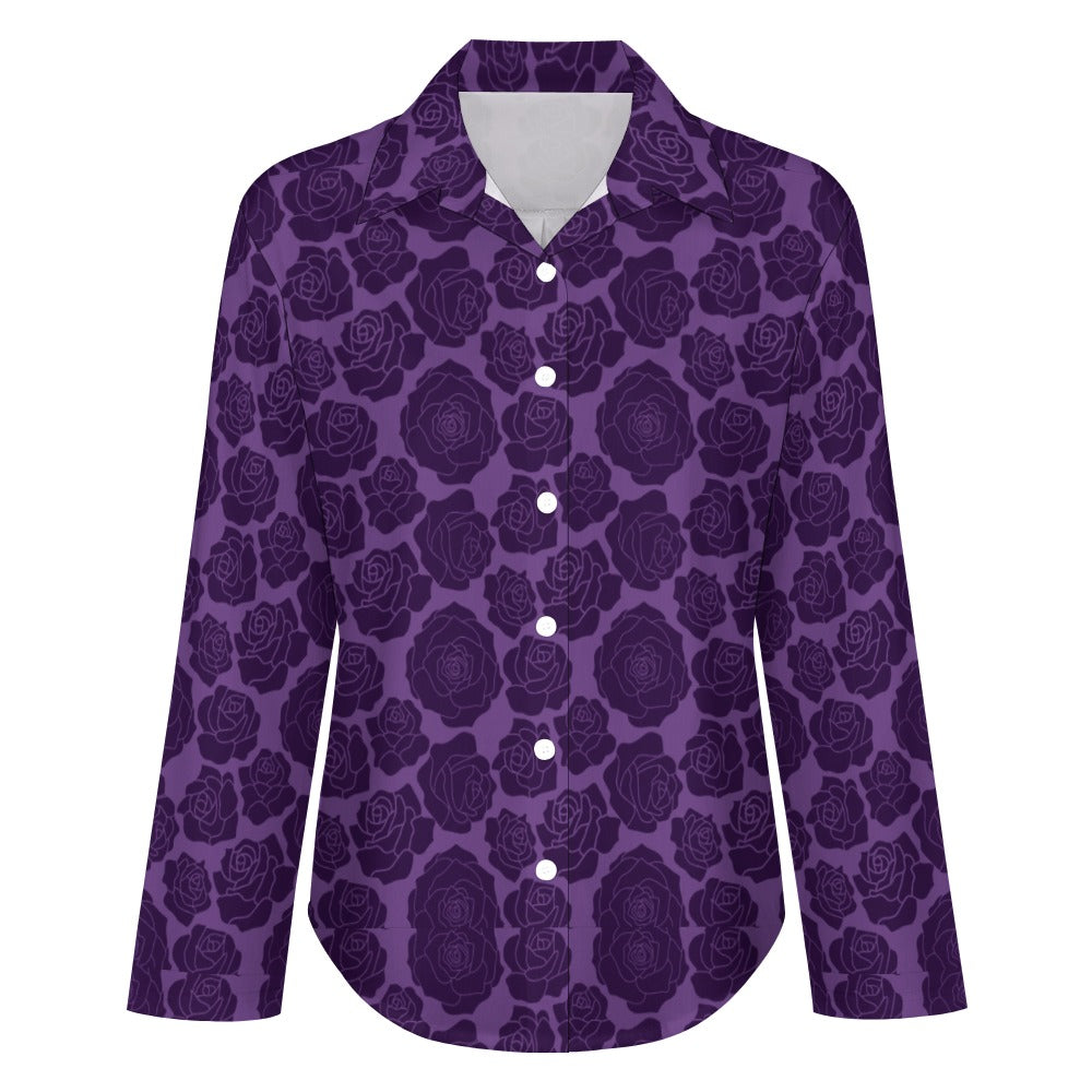 Stylish Purple Flowers Cropped Hem Shirt for Women | Trendy Floral Print Casual Top | Perfect for Summer Outfits, Beach Vacations & Date Nights