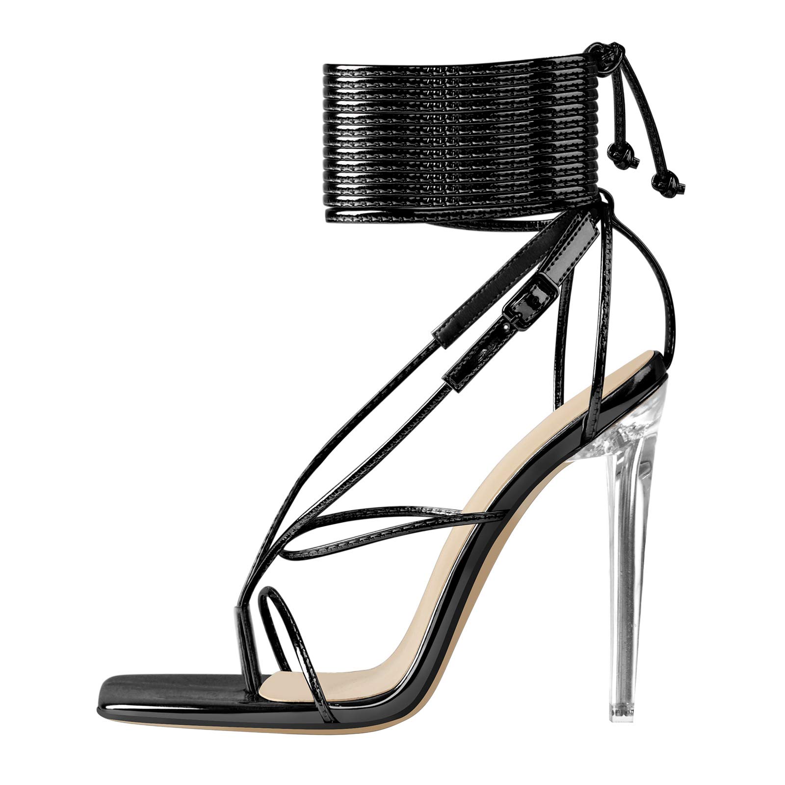 LISHAN Women's Clear High Heel Gladiator Sandals - Split Toe Strappy Summer Shoes for Beach, Party & Evening Wear