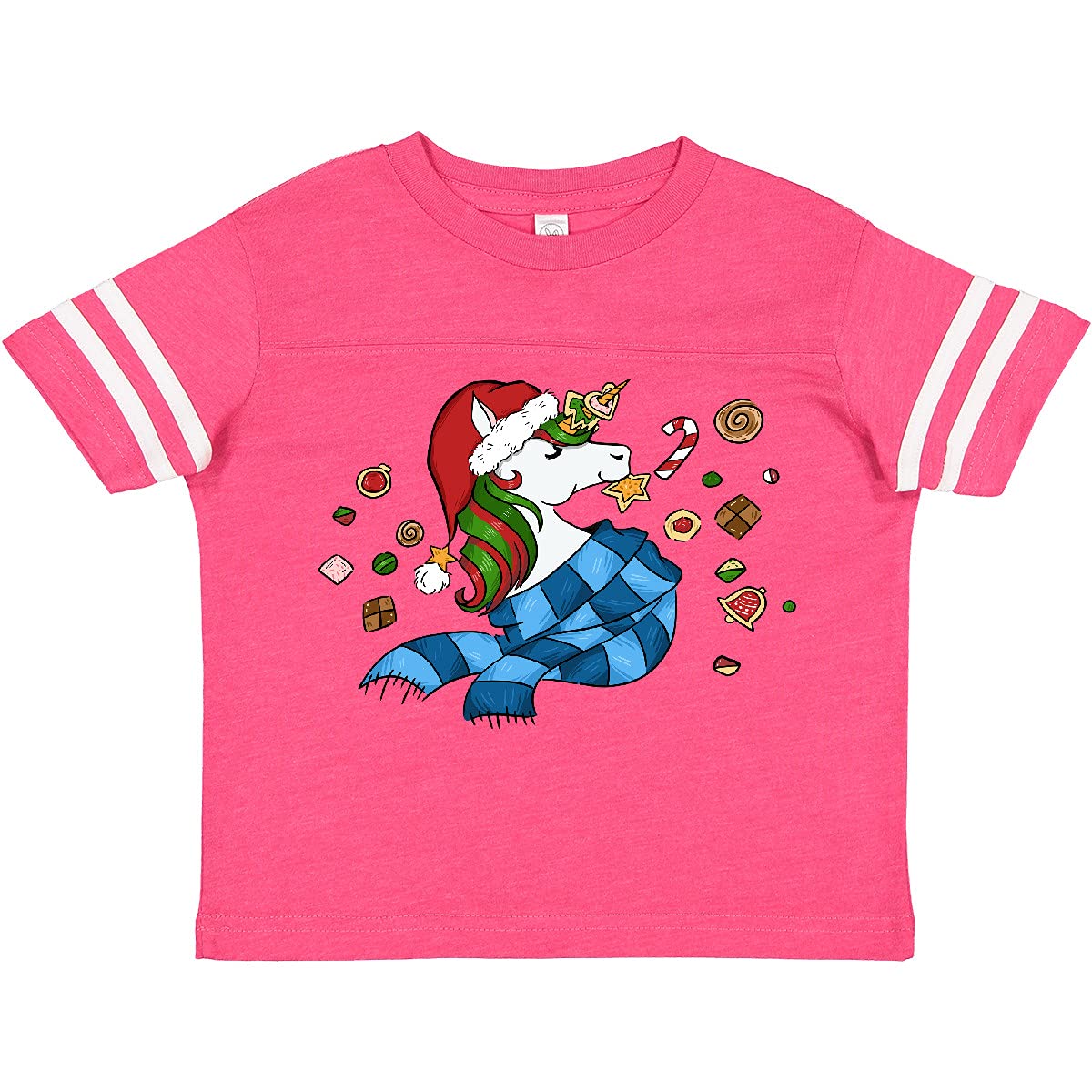 Inktastic Cute Christmas Unicorn with Cookies Toddler T-Shirt - Festive Holiday Outfit for Kids, Soft Cotton Tee for Toddler Boys & Girls - Perfect for Christmas Parties, Family Photos & Gift Giving