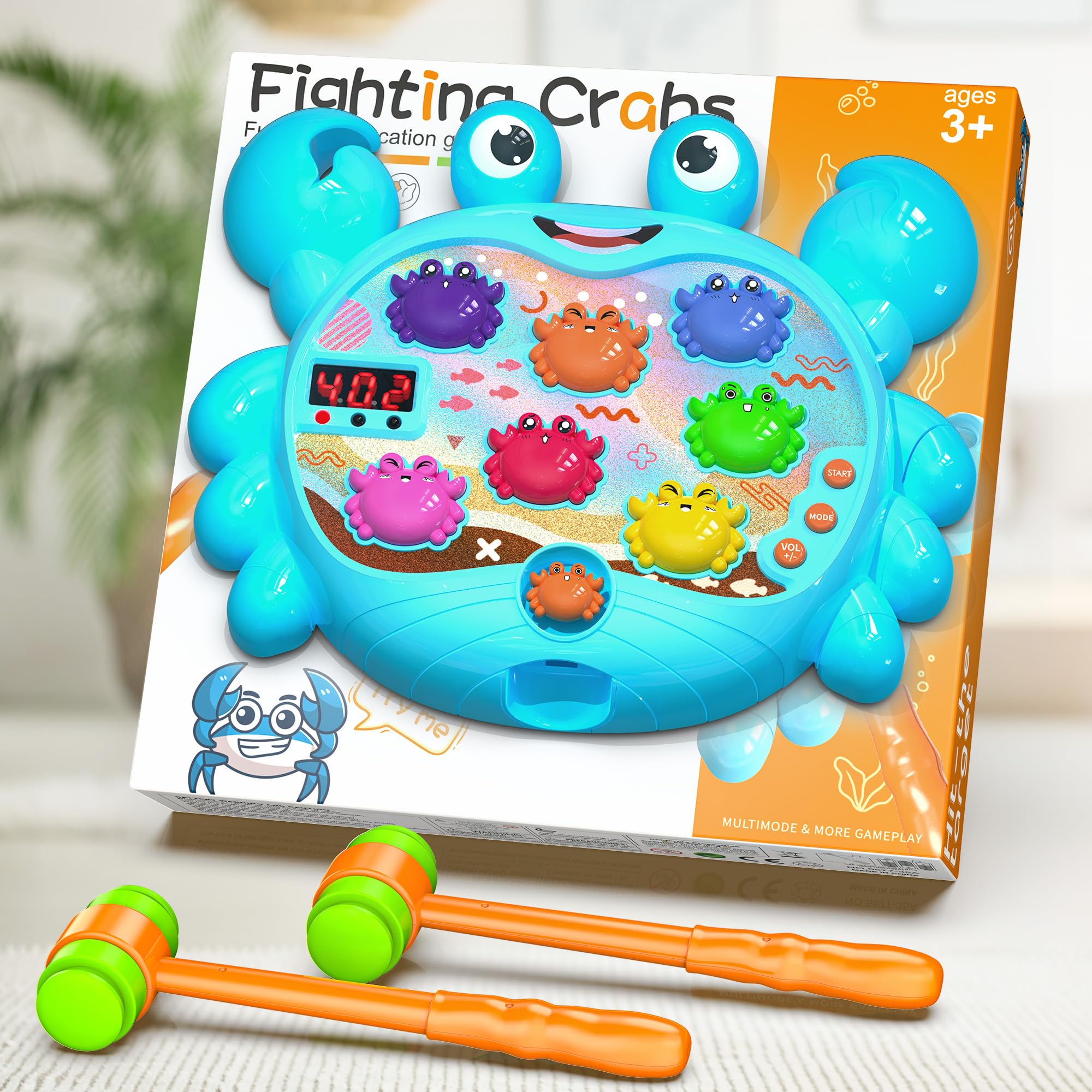 HopeRock Toddler Toys for 2-4 Year Old Boys - Interactive Crab Toy with Music, Lights & Water Spray - Educational Learning Game with 2 Hammers - Perfect Birthday Gift for 2 Year Old Boys - Fun Outdoor & Indoor Play for Preschool Kids