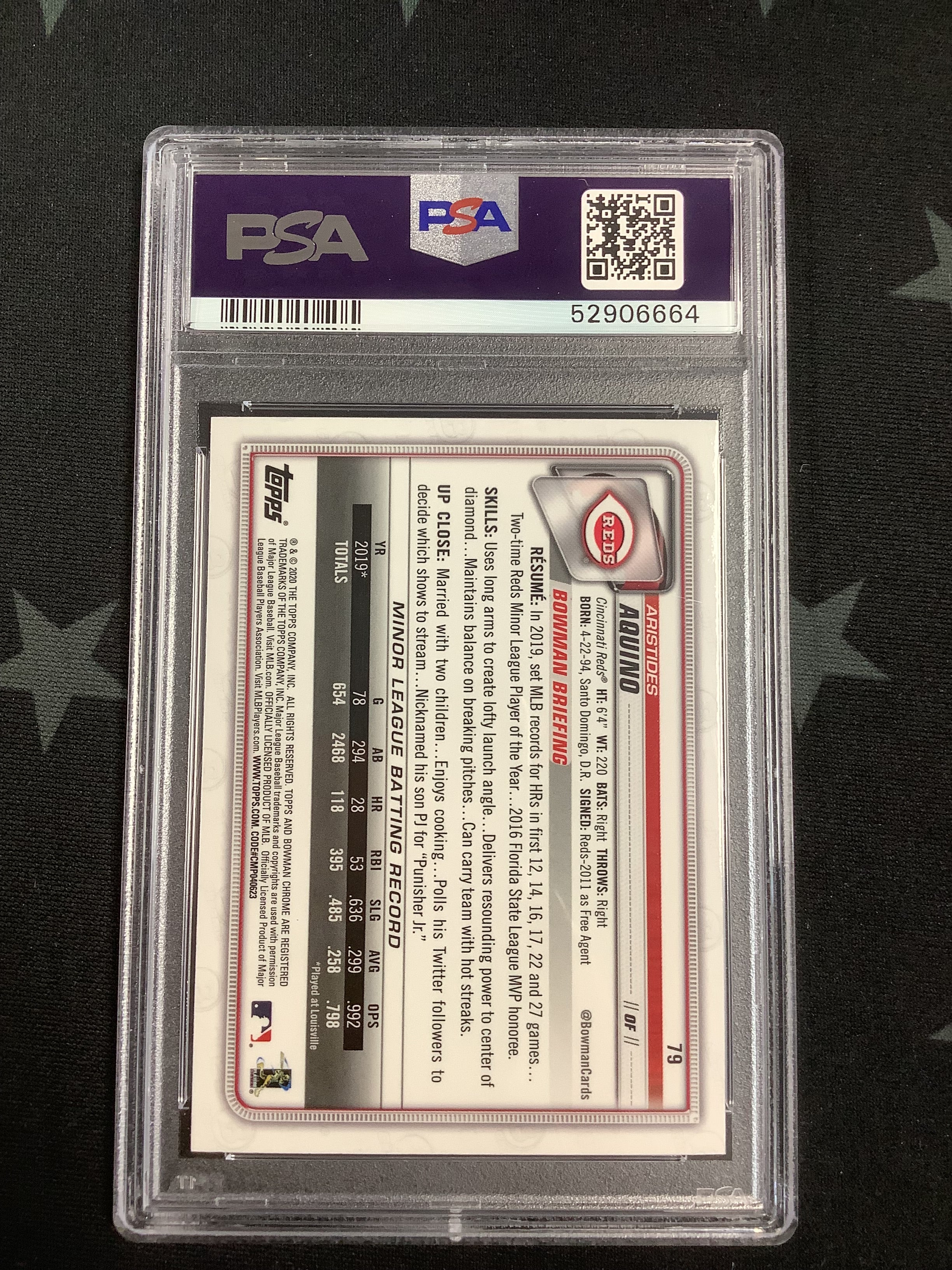 2020 Bowman Chrome Baseball Card #79 Aristides Aquino PSA GEM MT 10 - Rare Collectible for Baseball Fans & Sports Memorabilia Enthusiasts - Perfect for Display, Trading, and Investment Collections