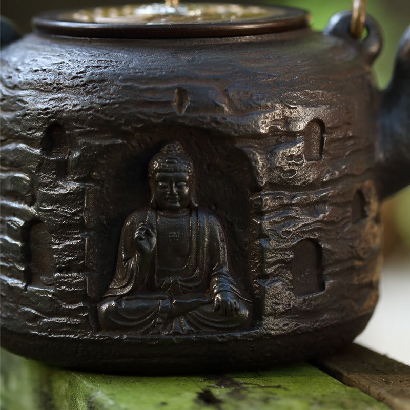 Zen Buddha Cast Iron Teapot - Japanese Style Iron Teapot for Tea Brewing, 34oz Capacity with Infuser, Perfect for Loose Leaf Tea, Home & Office Use, Meditation & Tea Ceremony