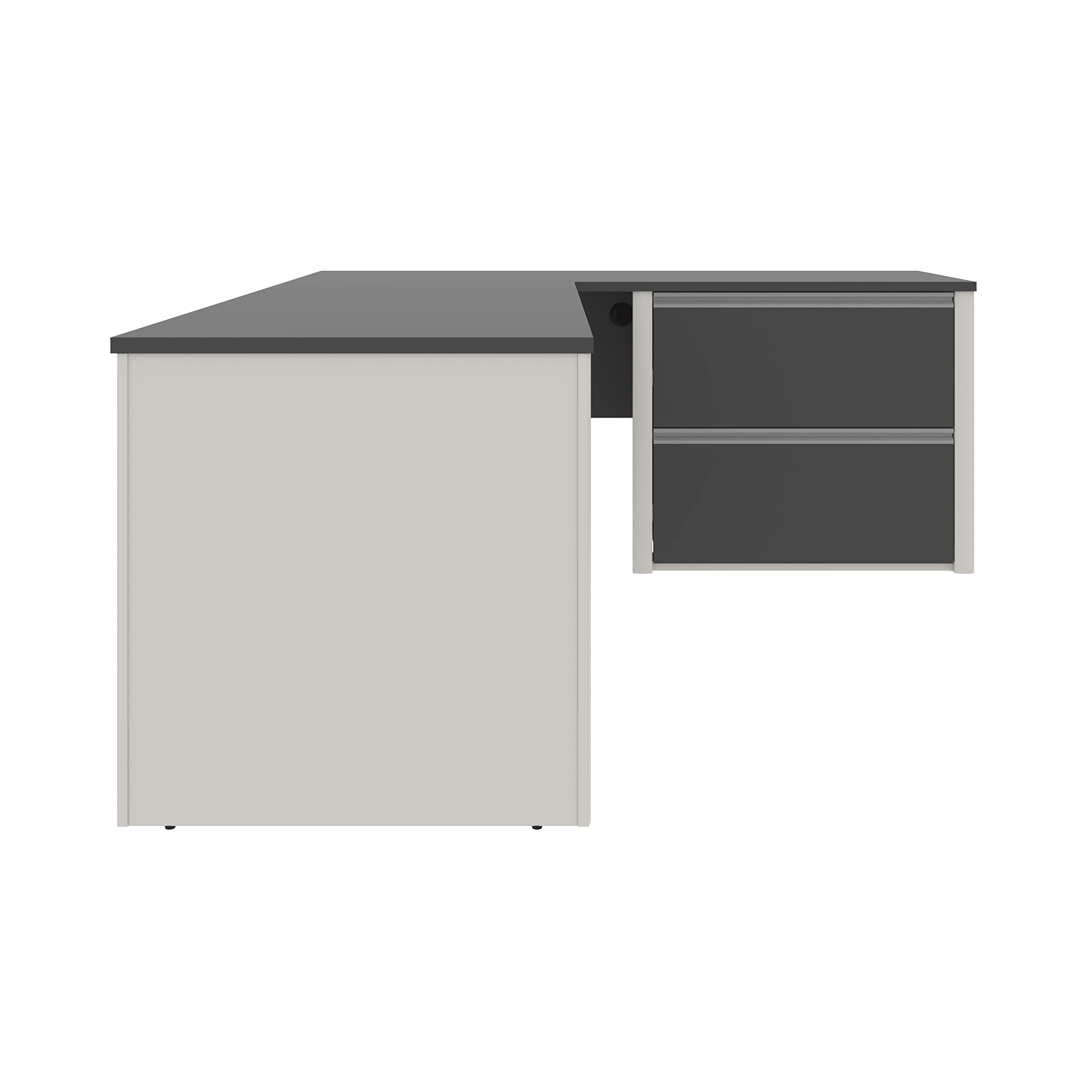 Bestar Connexion L-Shaped Office Desk with Oversized Storage Pedestal - Sandstone & Slate Finish for Home Office or Gaming Setup