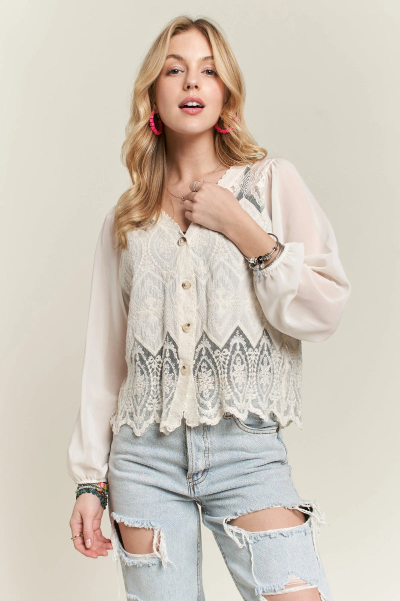 ADORA Women's Embroidered Button Down Blouse - Elegant Floral Print Long Sleeve Shirt for Office, Party & Date Night Outfits