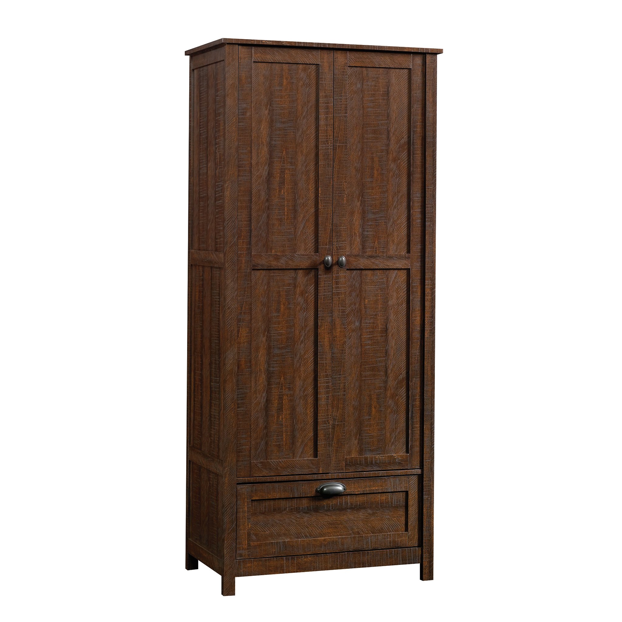 Sauder Rustic Walnut Storage Cabinet - Pantry Organizer for Kitchen, Bathroom & Office - Wooden Cupboard with Adjustable Shelves for Home Organization