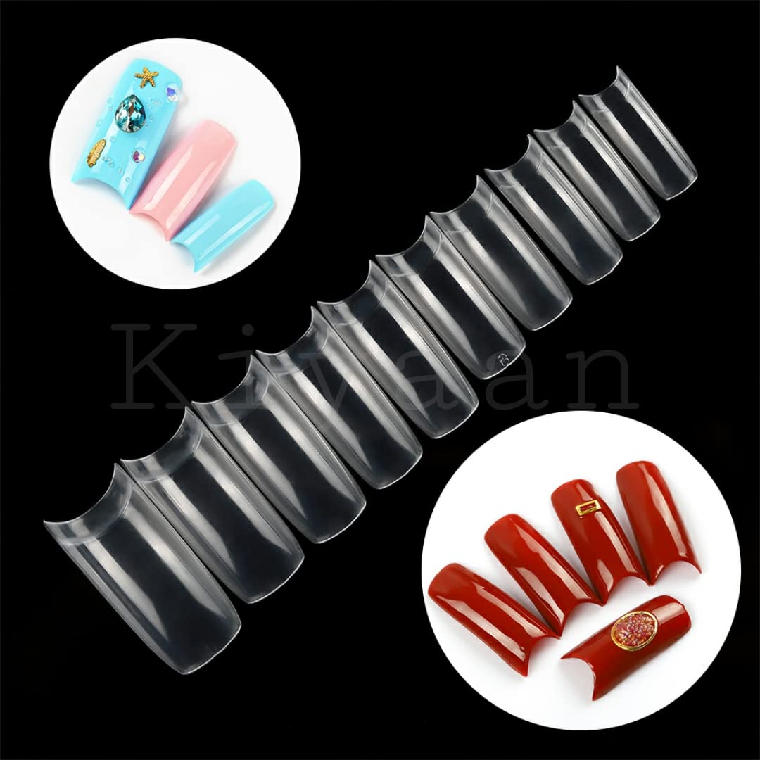 PRO ROOP Clear False Nails Tips - 10 Sizes 100pcs Poly Gel Acrylic Nail Extension Forms, UV DIY Manicure Kit with Dual Forms System - Perfect for French Tip, Full Cover Artificial Nails & Salon Quality At-Home Nail Art
