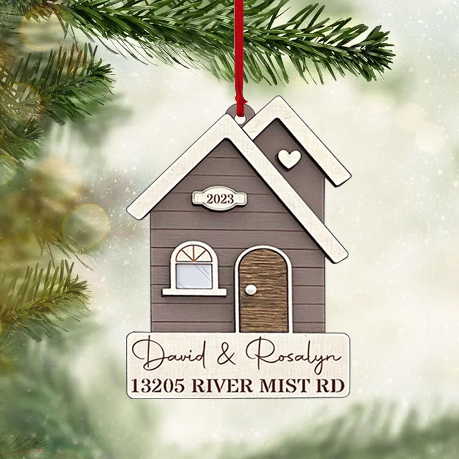 Personalized House Ornament - Custom First Christmas in Our New Home Gift for Couples & Families - Engraved House Name & Address Keepsake - Perfect for Housewarming & Holiday Decor