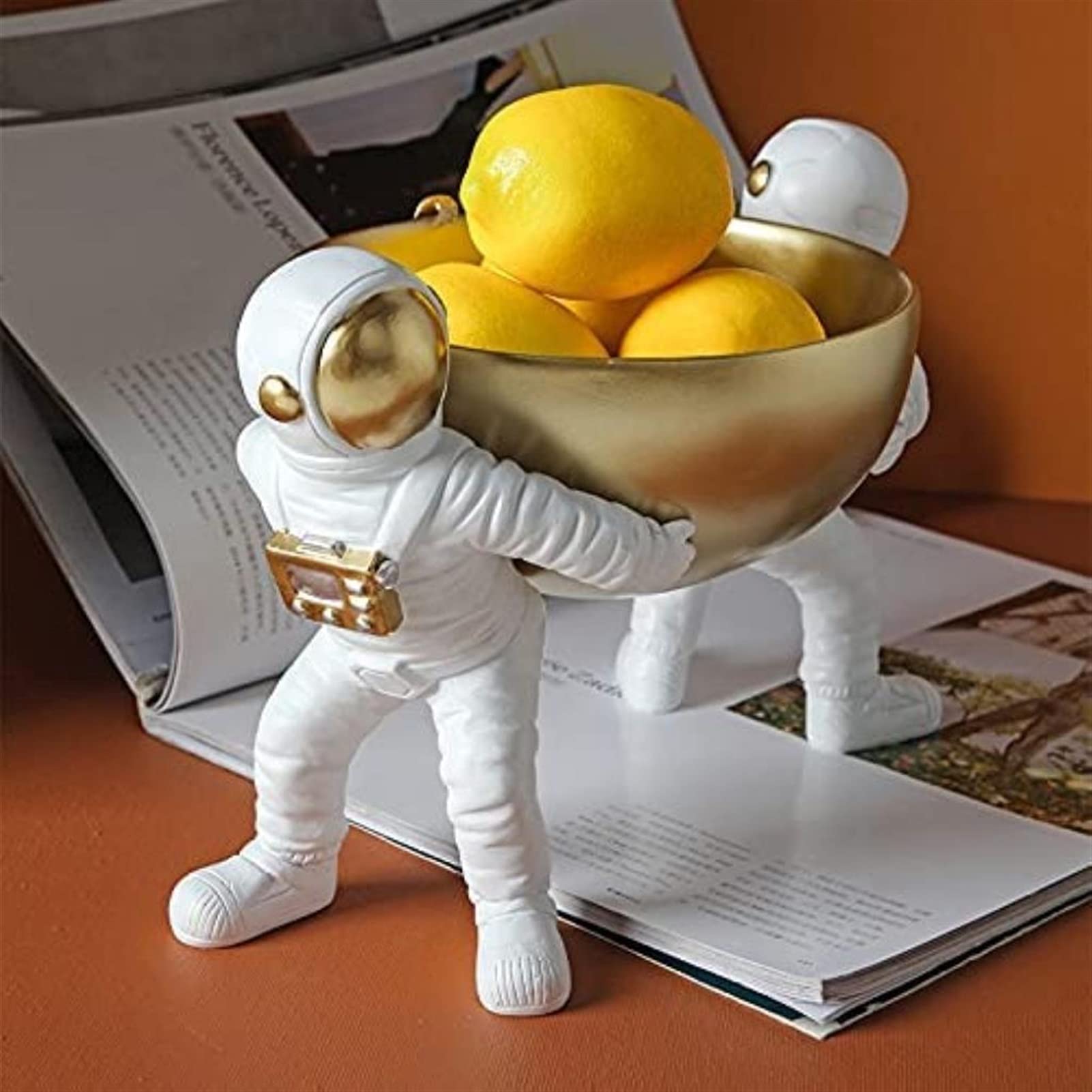 HongLianRiven Astronaut Sculpture - Premium Resin Spaceman Figurine for Home Decor, Key Storage Box & Snack Tray | Unique Gold Astronaut Statue for Living Room, Office Desk & Gift Giving