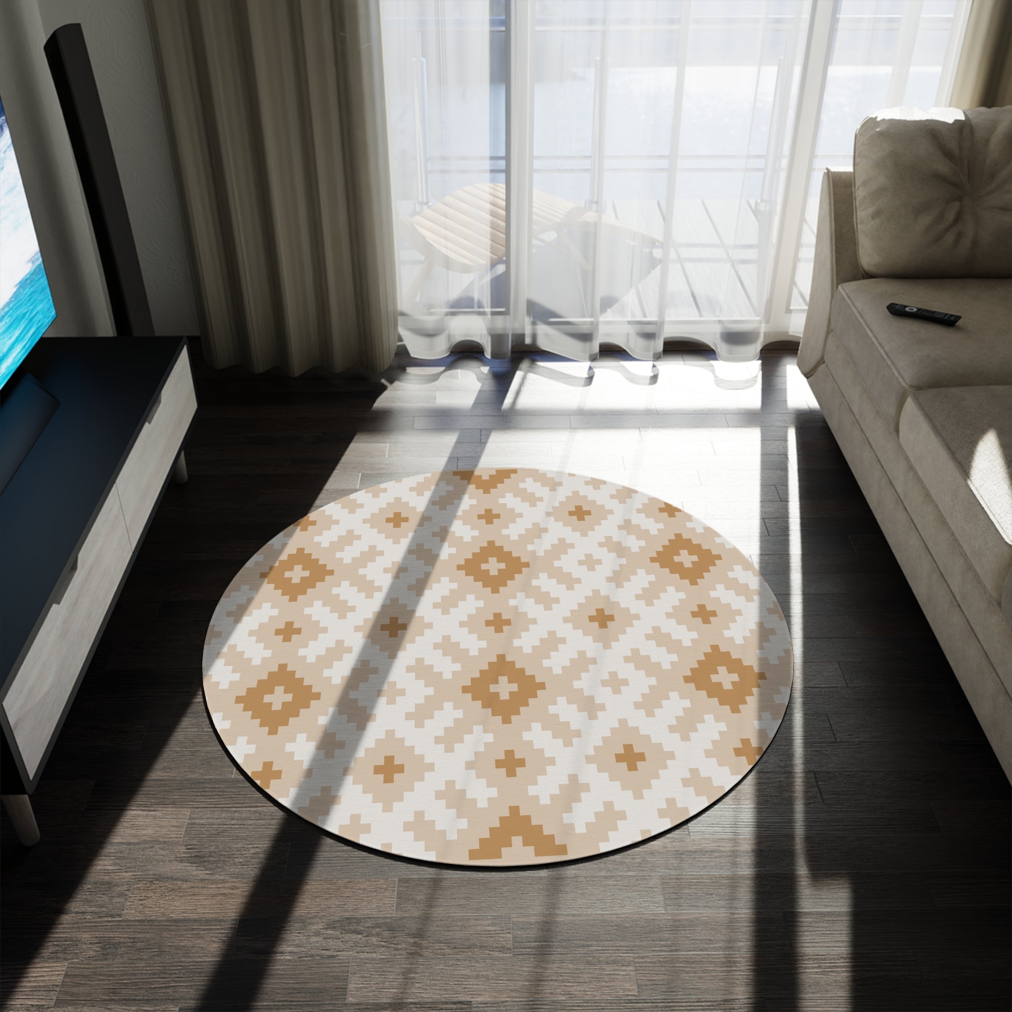 Bohemian Round Rug - Southwestern Style Handwoven Sand Plains Design for Living Room, Bedroom & Boho Decor