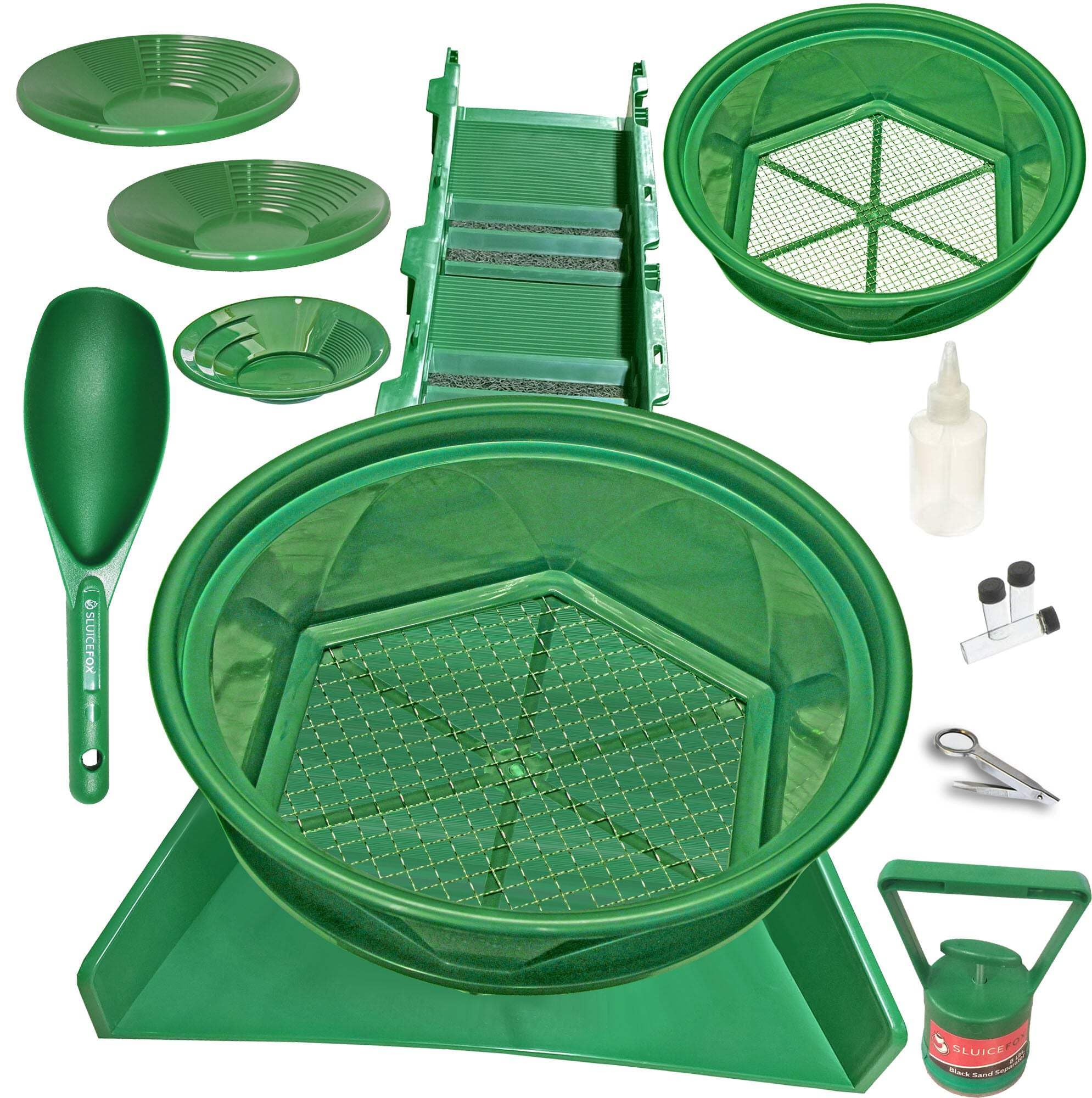 16 Piece Gold Panning Kit - Complete Gold Mining Set with Sluice Box, Bucket Classifiers, 3 Gold Pans, Tweezers, Vials & Magnetic Separator | Perfect for Prospecting, Outdoor Adventures & Treasure Hunting