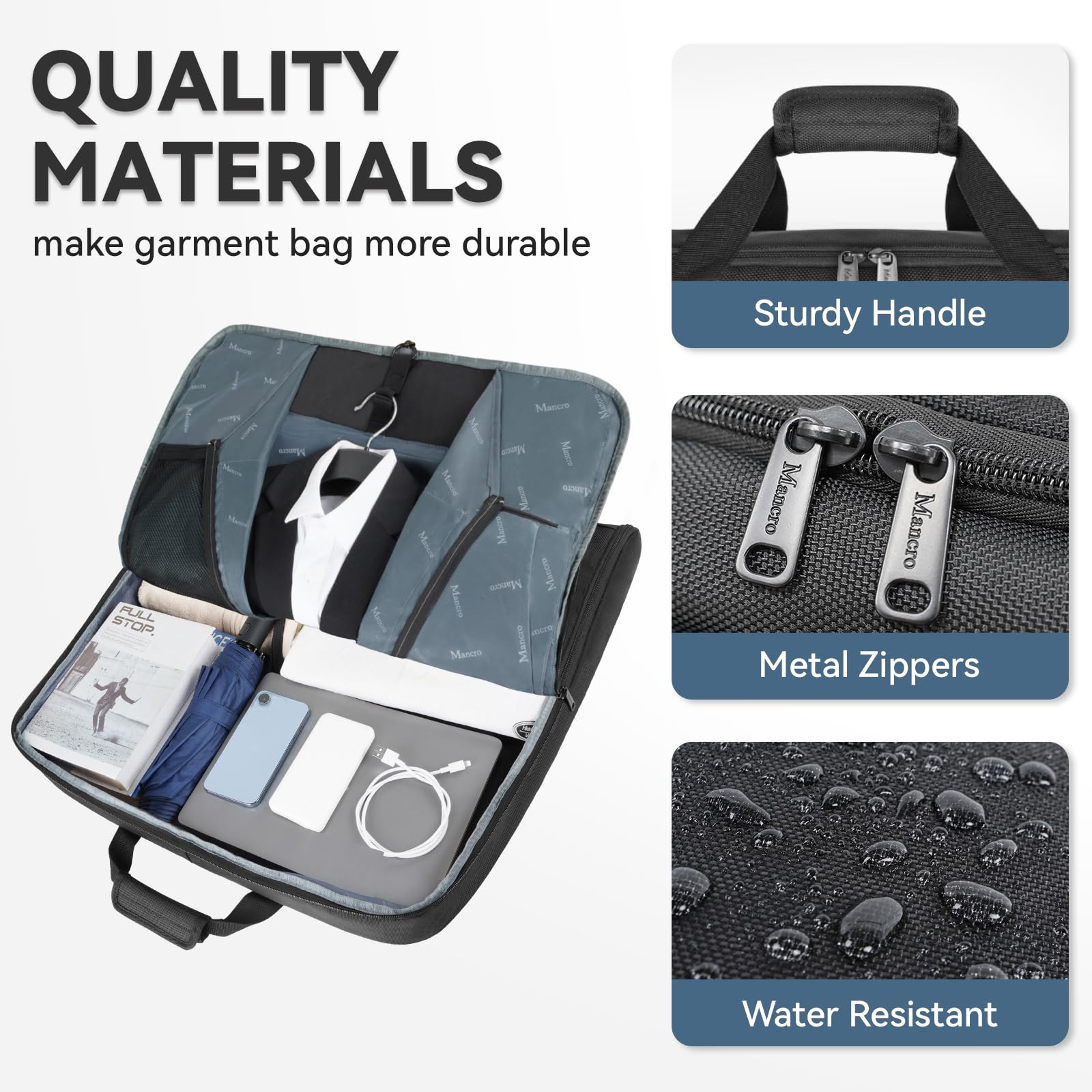 Waterproof Foldable Travel Garment Bag with Shoulder Strap - 2 in 1 Carry On Luggage for Suits & Coats | Business Trip Essentials for Men & Women | Perfect for Airplane, Office & Wedding Occasions (Black)