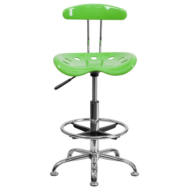 FLASH Bradley Vibrant Violet and Chrome Drafting Stool with Tractor Seat - Adjustable Height Bar Stool for Home Office, Art Studio & Industrial Workspaces
