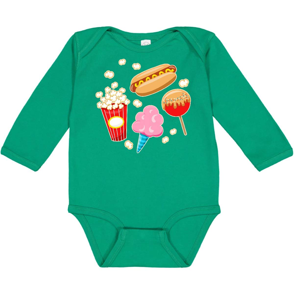 Inktastic Summer Treats - Hot Dog & Popcorn Long Sleeve Baby Creeper for Boys & Girls | Cute Casual Outfit for Summer, Beach, and Family Outings