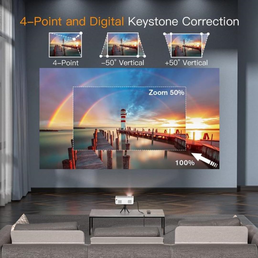 Smart Portable Projector 1080P Full HD - Outdoor Home Theater Movie Projector with HDMI & USB - Compatible with Smartphone, Tablet, Laptop, PC & TV Box (Android) - Perfect for Camping, Backyard Movies & Home Entertainment