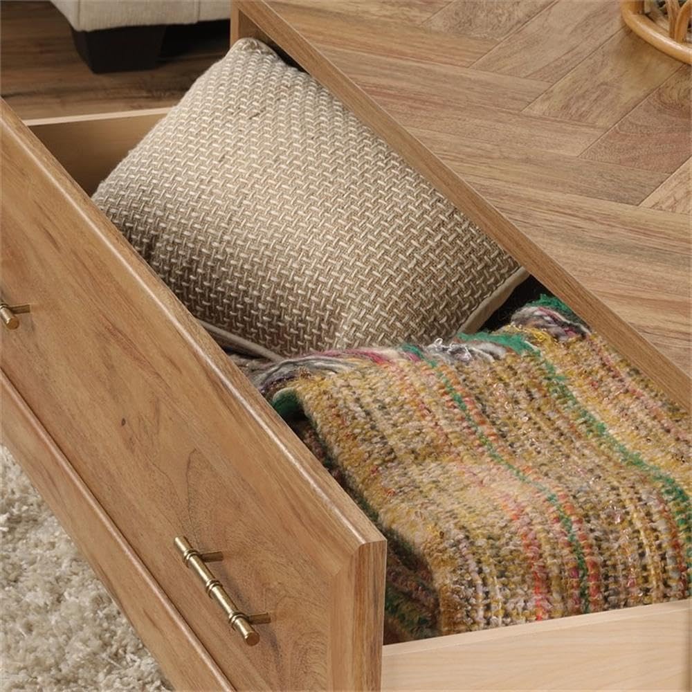 Modern Wood Coffee Table with Storage Shelf - Contemporary Sindoori Mango Finish - Perfect for Living Room, Office or Small Space Furniture