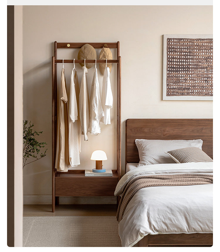 Premium Black Walnut & Oak Solid Wood Floor-to-Ceiling Clothes Storage Rack - Heavy-Duty Garment Organizer for Bedroom, Closet, or Entryway