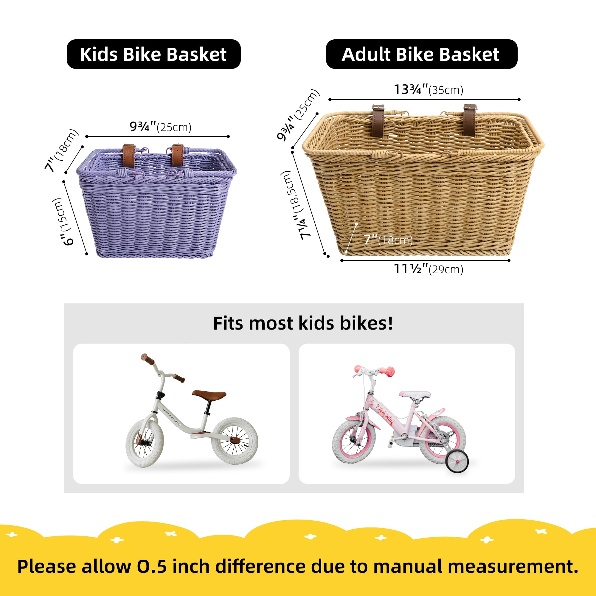 GRANNY SAYS Kids Bike Basket - Front Wicker Bicycle Basket for Boys & Girls, 9.75