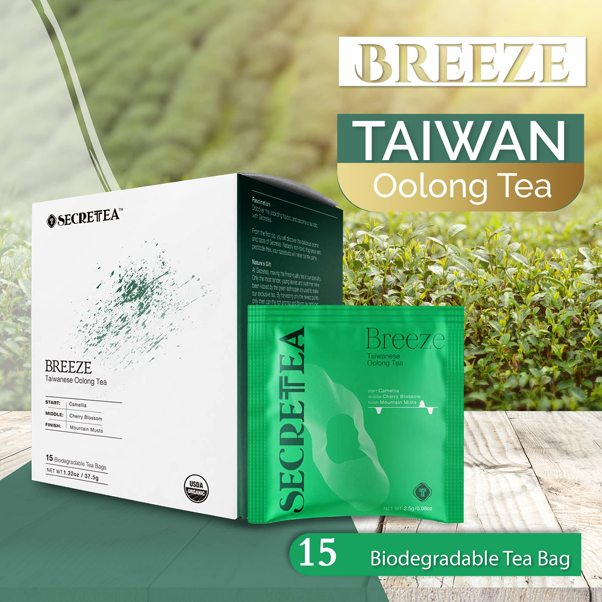 Premium Organic Oolong Tea Bags - 100% Natural Taiwan High Mountain Loose Leaf Tea | Handcrafted Antioxidant-Rich Tea | Eco-Friendly Biodegradable Sachets (15 Count) | Perfect for Relaxation, Afternoon Tea & Gift Giving | By T SECRETEA