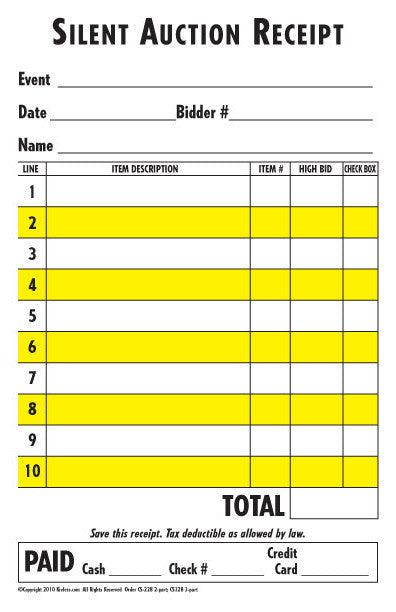 Silent Auction Receipt Book - 2 or 3 Part Carbonless Forms for Fundraising Events, Charity Donations & School PTA Sales - Perfect for Nonprofit Organizations & Silent Auctions