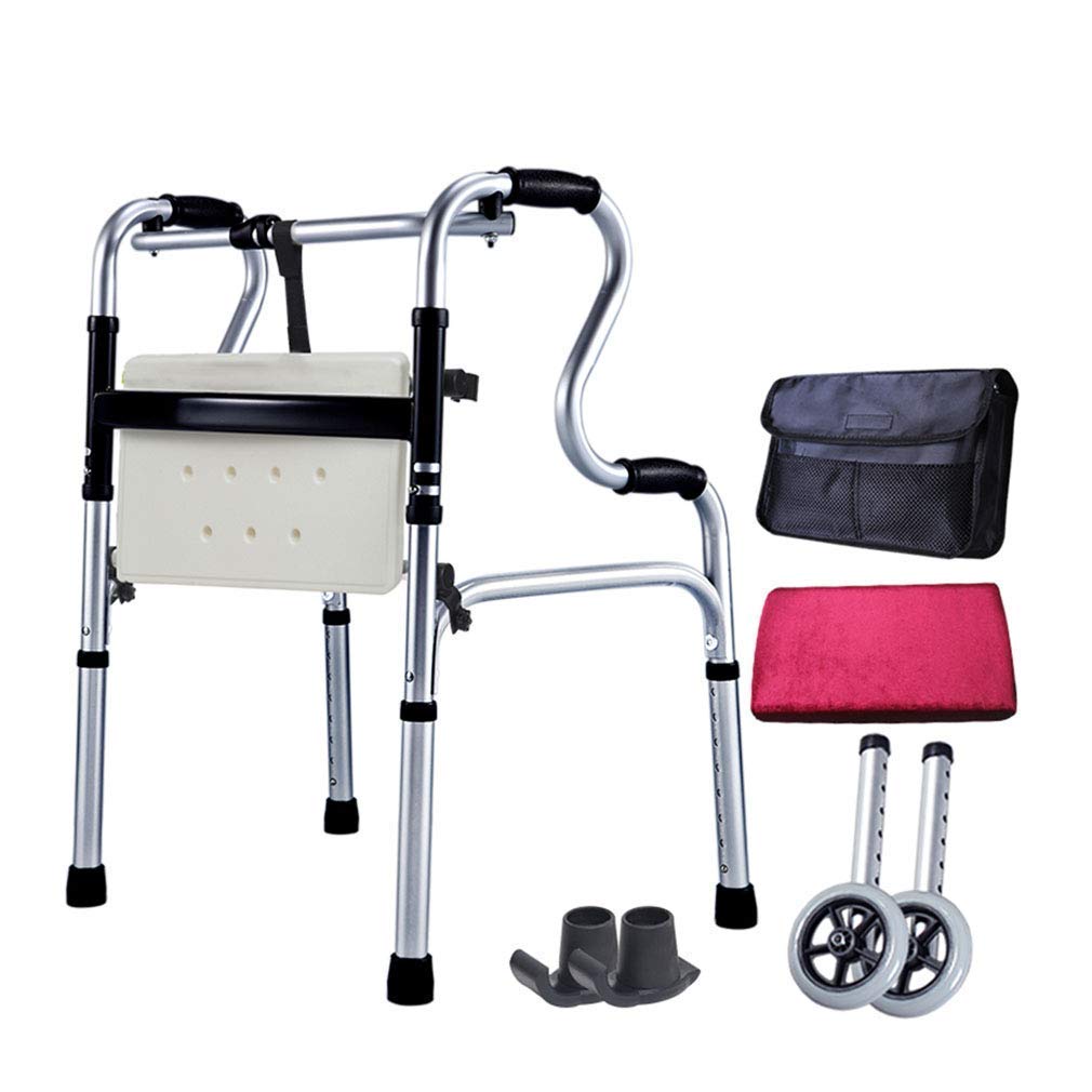 **Adjustable Height Folding Rollator Walker with Reversible Pad & Cotton Cover - Lightweight Mobility Aid for Seniors & Handicap, Includes Carry Bag & Ski Mat - Ideal for Indoor, Outdoor & Shower Use**