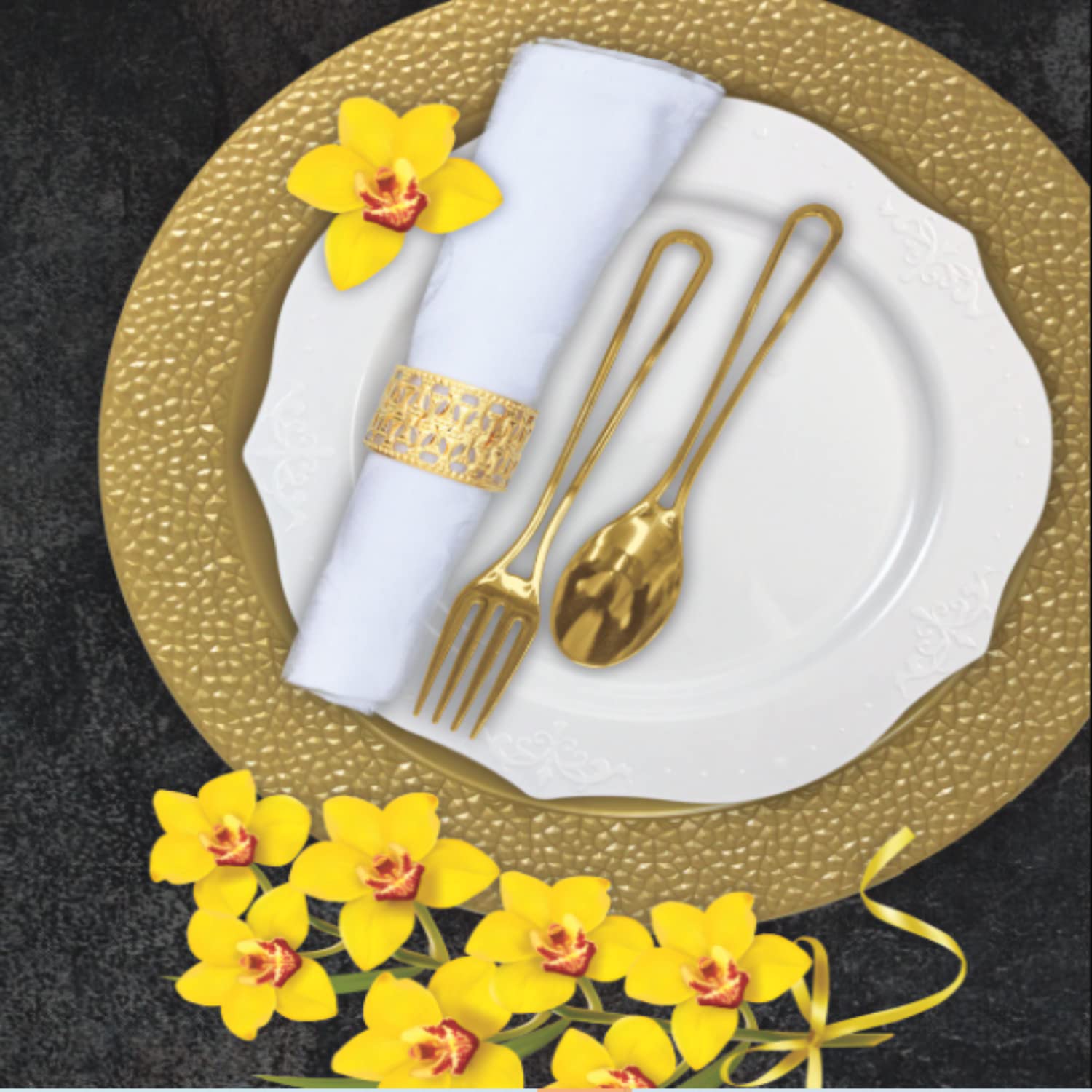 Elegant Disposable Plastic Dinnerware Set - 20-Piece Wedding Party Tableware in Antique White | Perfect for Bridal Showers, Receptions & Formal Events