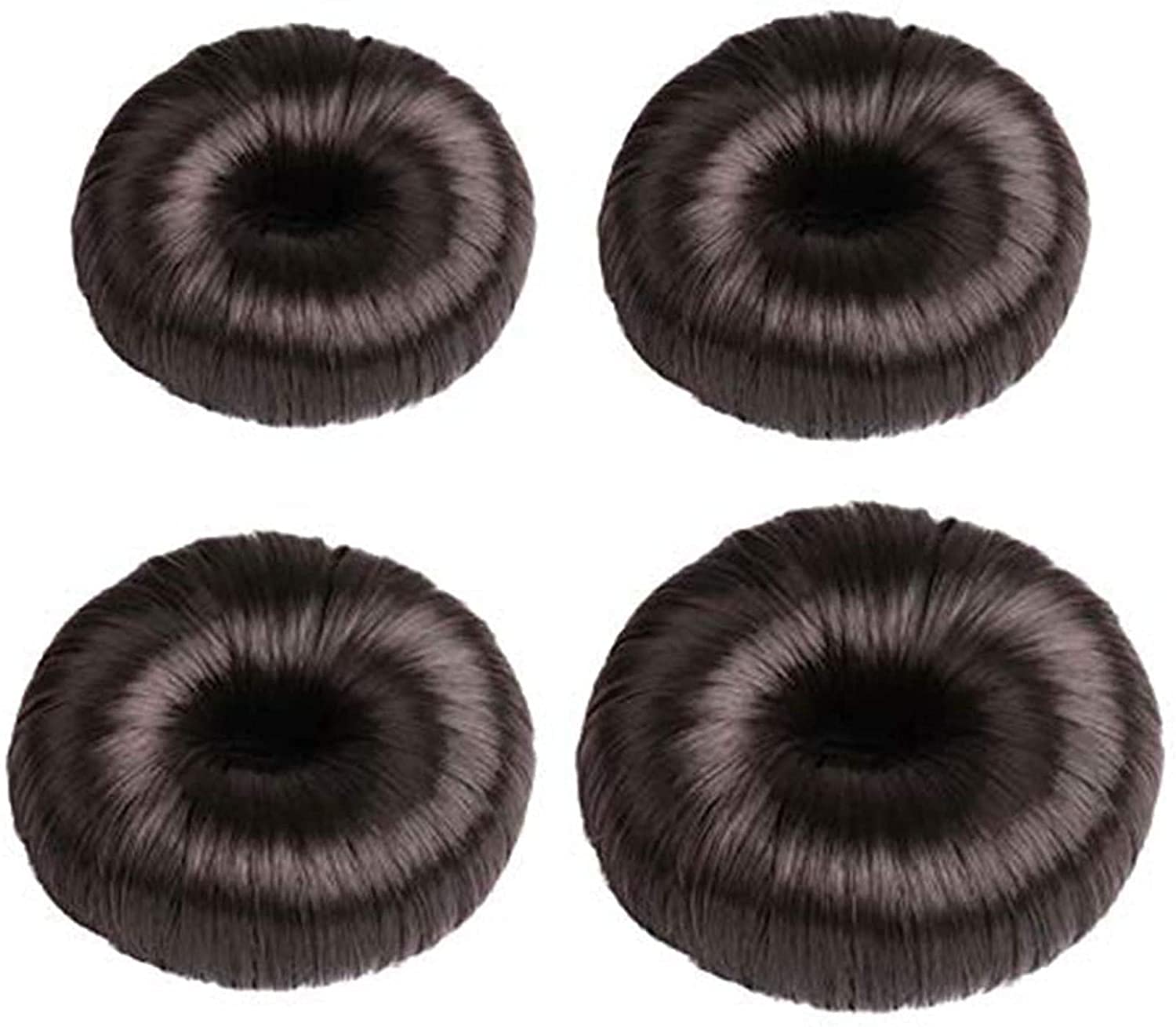 Nihexo 4-Piece Dark Brown Donut Hair Bun Maker Set for Women & Girls - Hair Bun Shaper, Donut Bun Maker, Hairpiece for Updos, Ponytails & Party Hairstyles