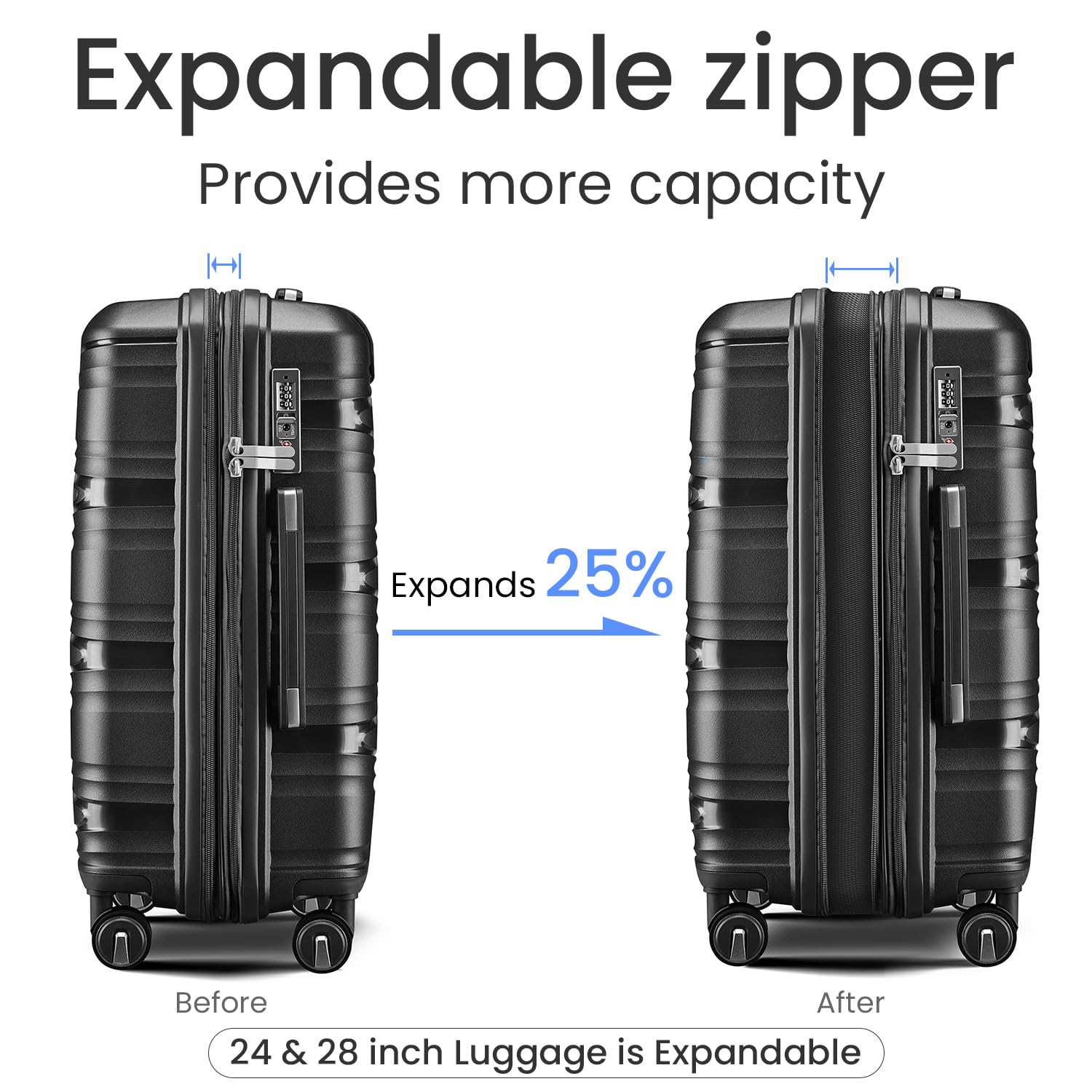 HOUAGI 4-Piece Expandable Lightweight Hard Shell Luggage Set with Spinner Wheels & TSA Lock - 12/20/24/28 Inch Suitcases for Men & Women | Perfect for Travel, Business Trips & Family Vacations