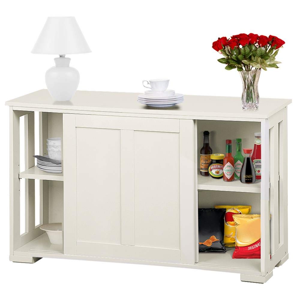 Yaheetech 3-Tier Storage Cabinet - Kitchen Buffet Sideboard with Sliding Doors, Adjustable Shelves & Open Side Panels, Stackable Cupboard Organizer for Kitchen, Living Room, Hallway - Antique White | Perfect for Small Space Organization & Home Decor