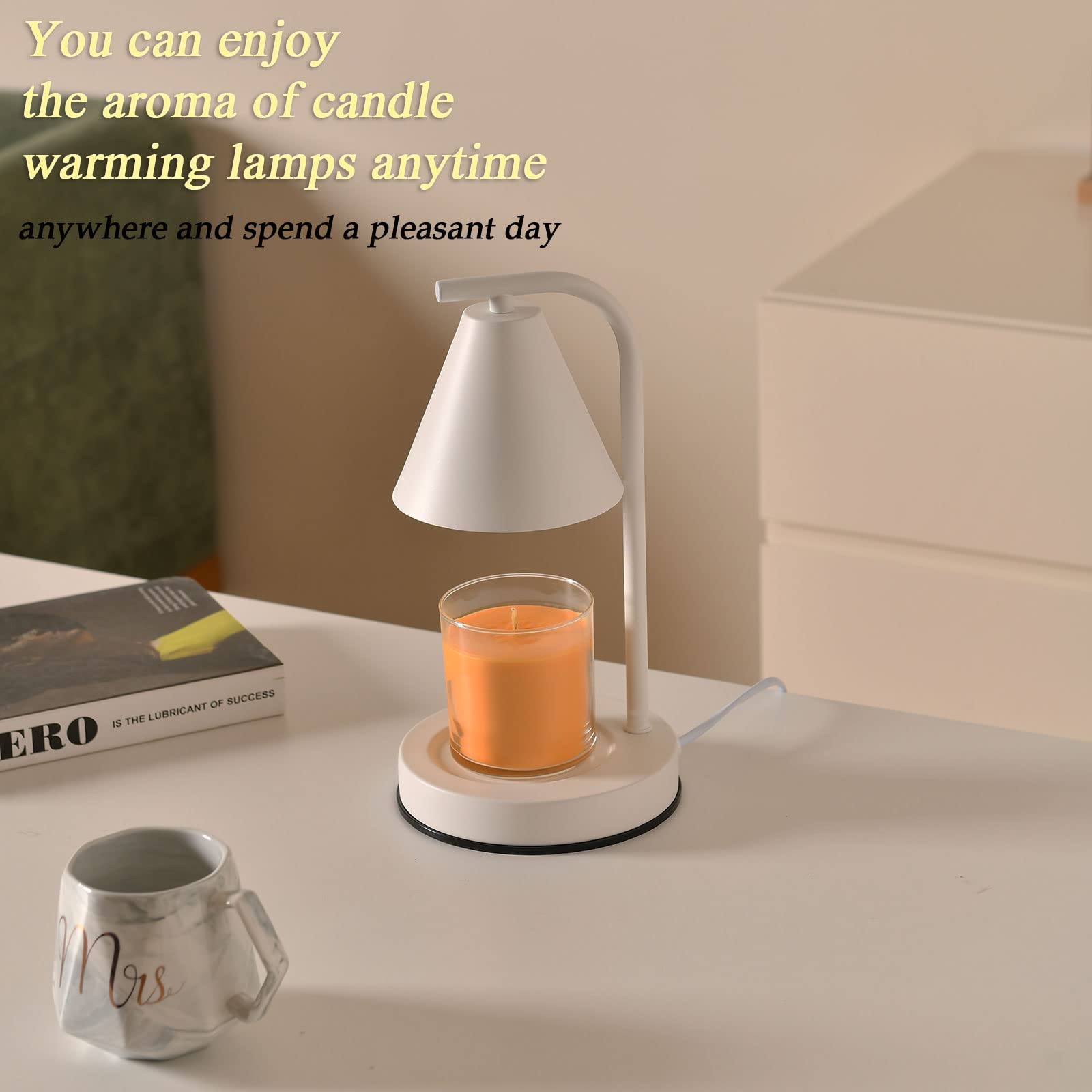 Electric Candle Warmer Lamp - Dimmable Wax Melt Warmer for Scented Jar Candles with 2 Bulbs, Housewarming Gift for Women & Mom, White Home Decor for Bedroom, Living Room & Office Relaxation