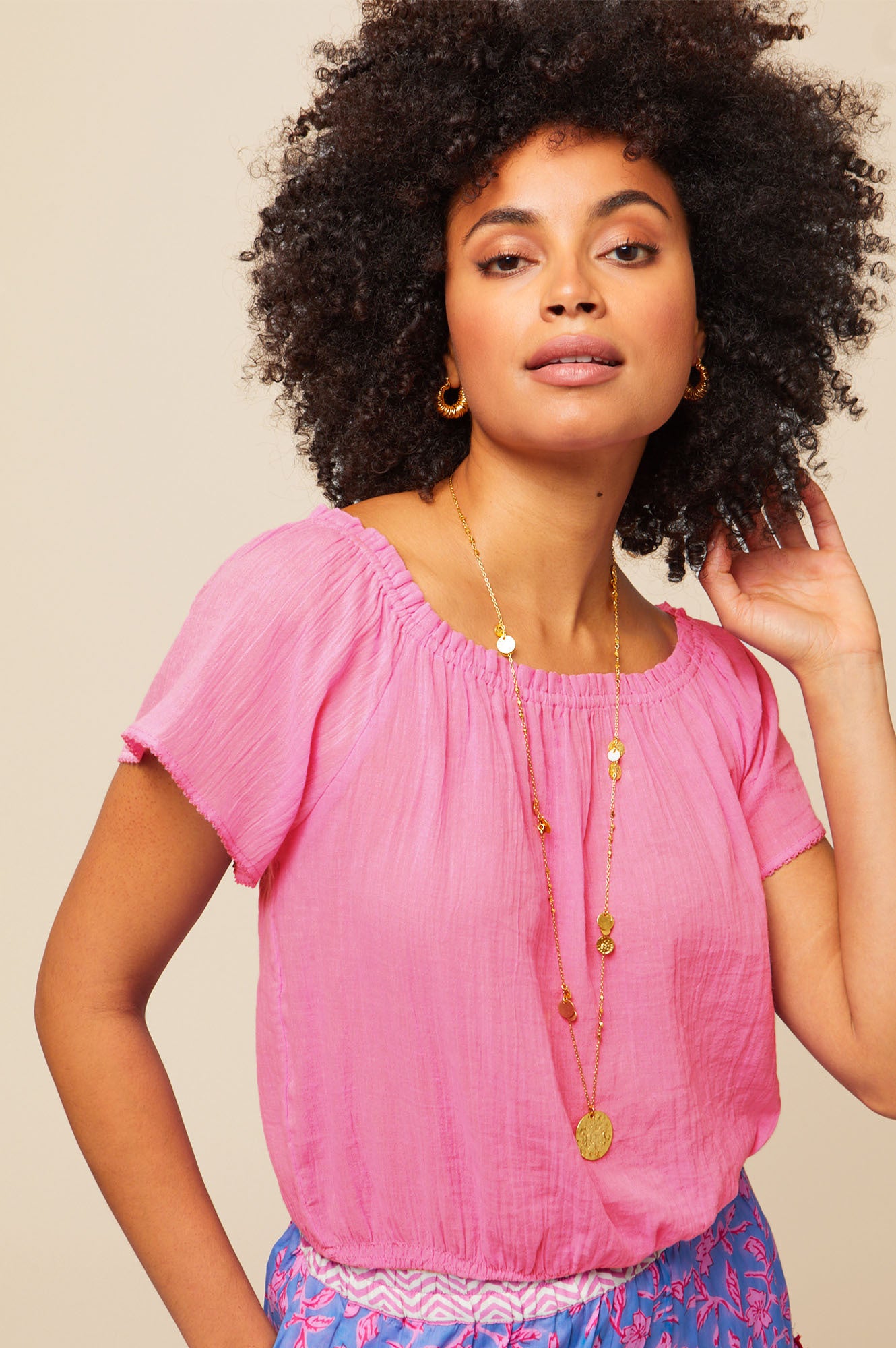Ilana Frill Organic Cotton Gauze Top for Women | Soft Breathable Pink Blouse | Perfect for Summer Outfits, Beach Wear & Boho Fashion