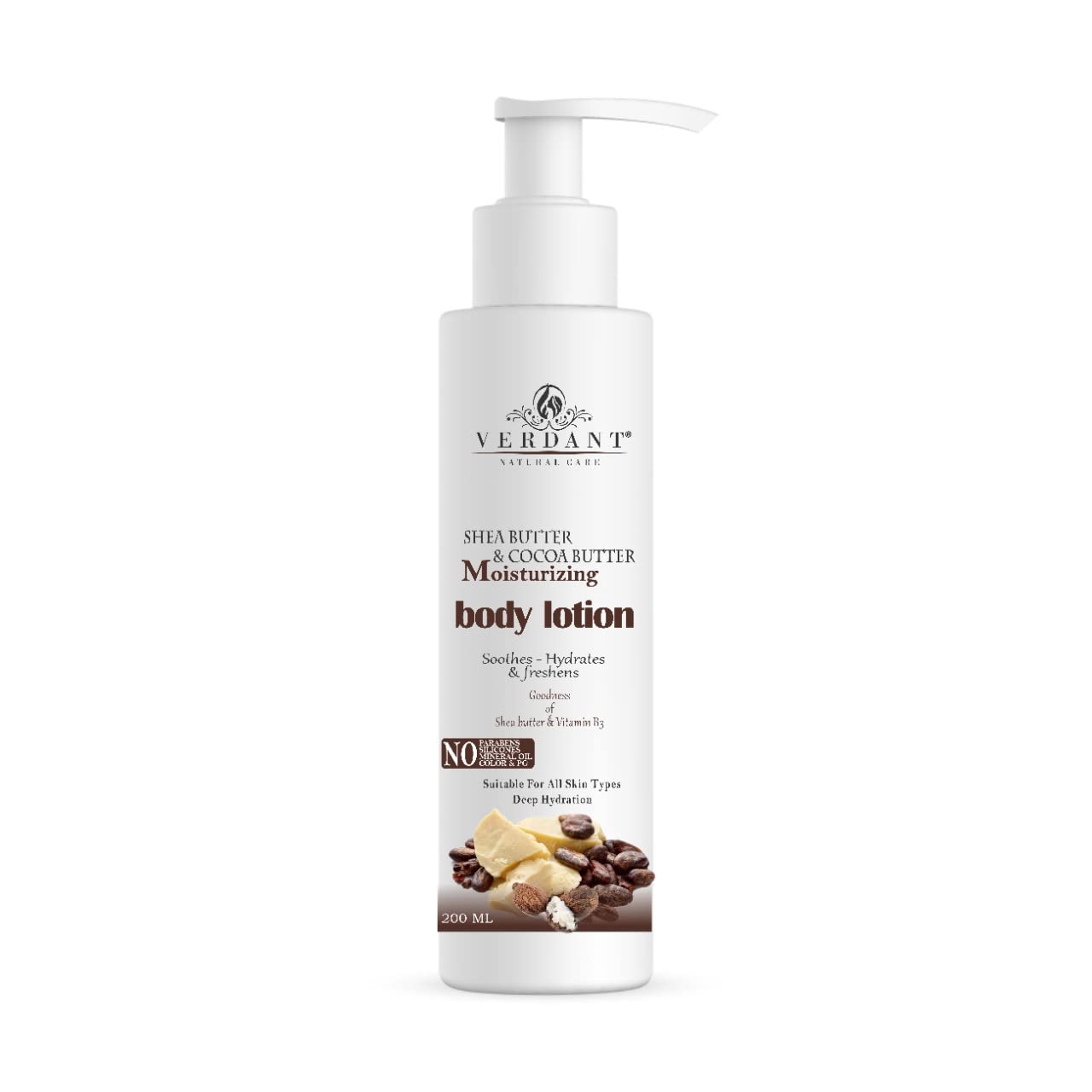 Verdant Cocoa Body Lotion with Aloe Vera & Vitamin B3 | Deep Hydration & 24 Hour Moisturizing | Cocoa Shea Butter Lotion for Dry Skin | Paraben & Silicone Free | Perfect for Daily Use & After Shower Hydration – 200ml