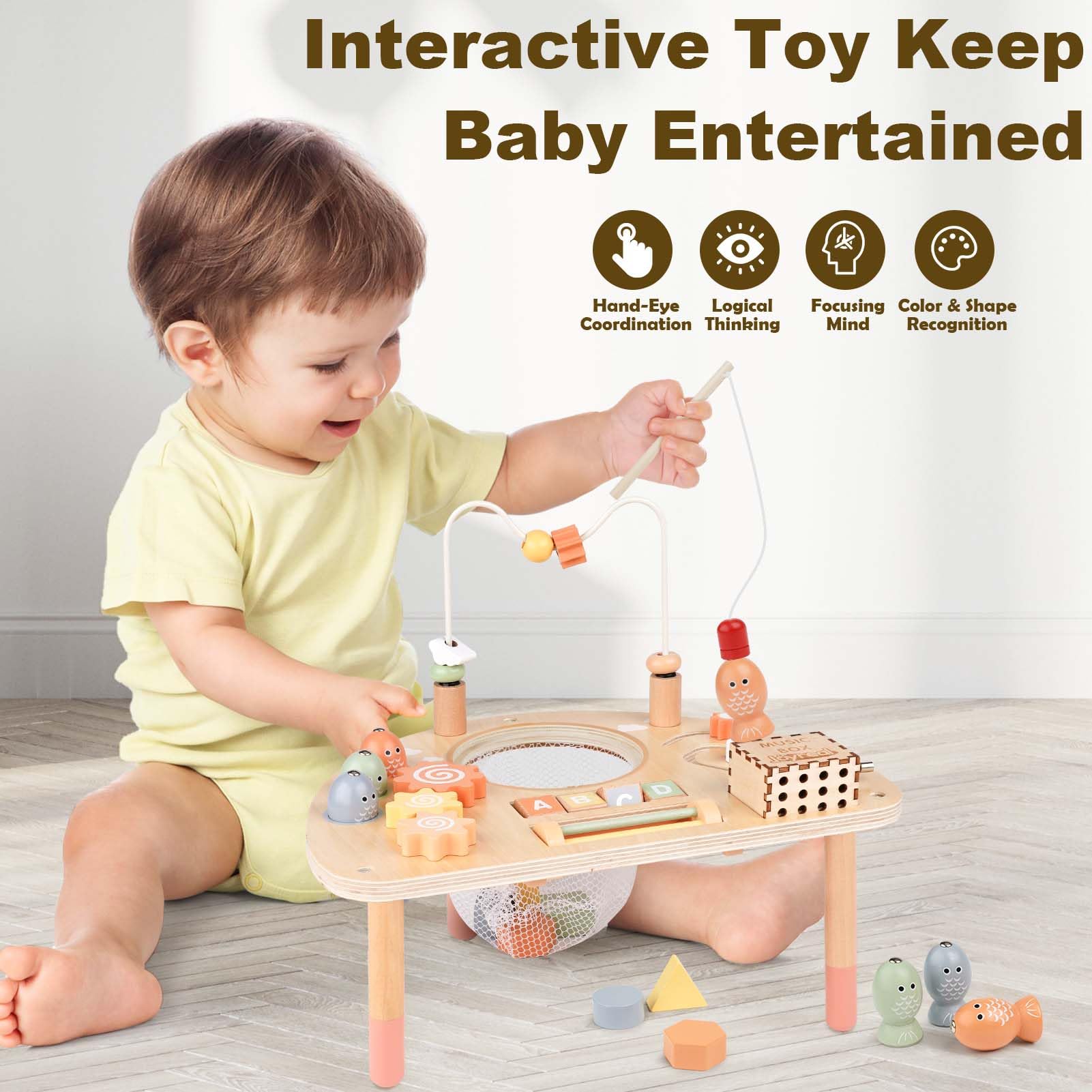 Montessori Wooden Activity Table for 1-3 Year Olds - 8-in-1 Sensory Play Table for Toddlers, Learning Toys for Babies 12-18 Months - Perfect 1st Birthday & Christmas Gift for Boys & Girls | Ideal for Early Childhood Development & Interactive Playtime at Home
