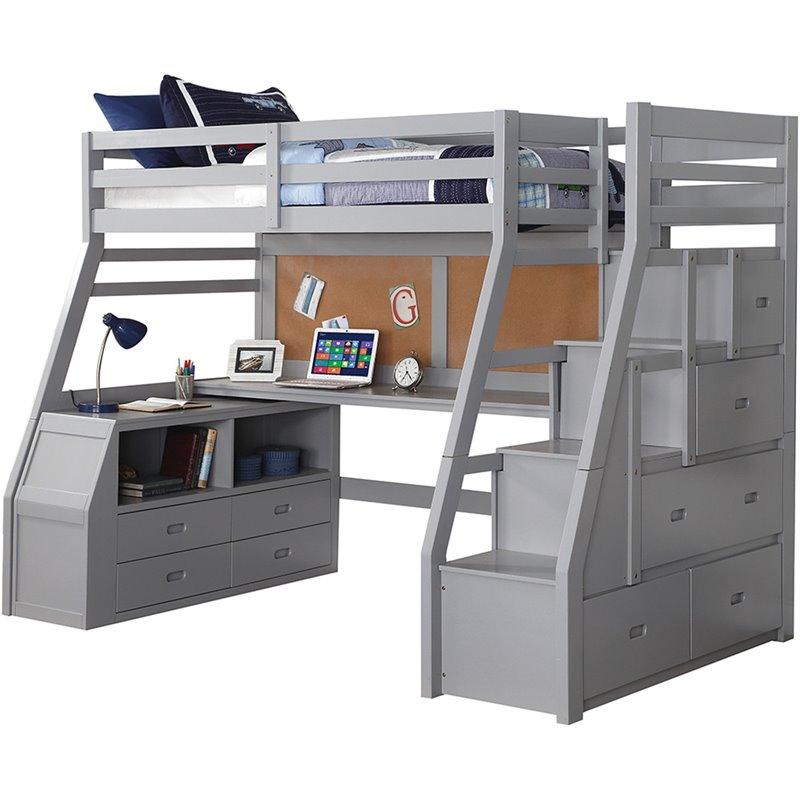 Acme Jason II Twin Loft Bed with Ladder in Gray - Space-Saving Kids & Teen Bedroom Furniture for Small Rooms, Dorms & Apartments